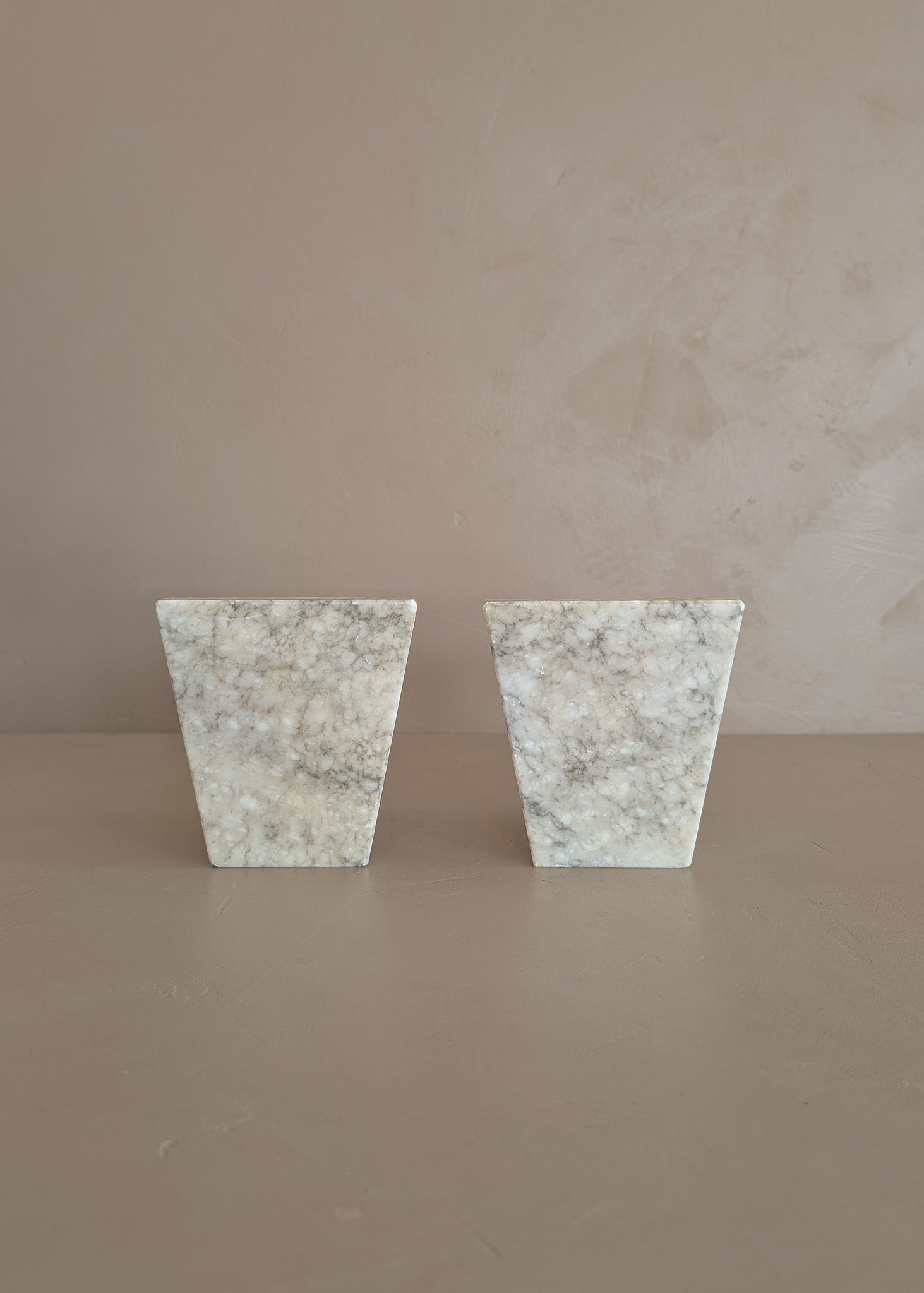 Pair of Unique Vintage Italian Stacked Geometric Alabaster Bookends