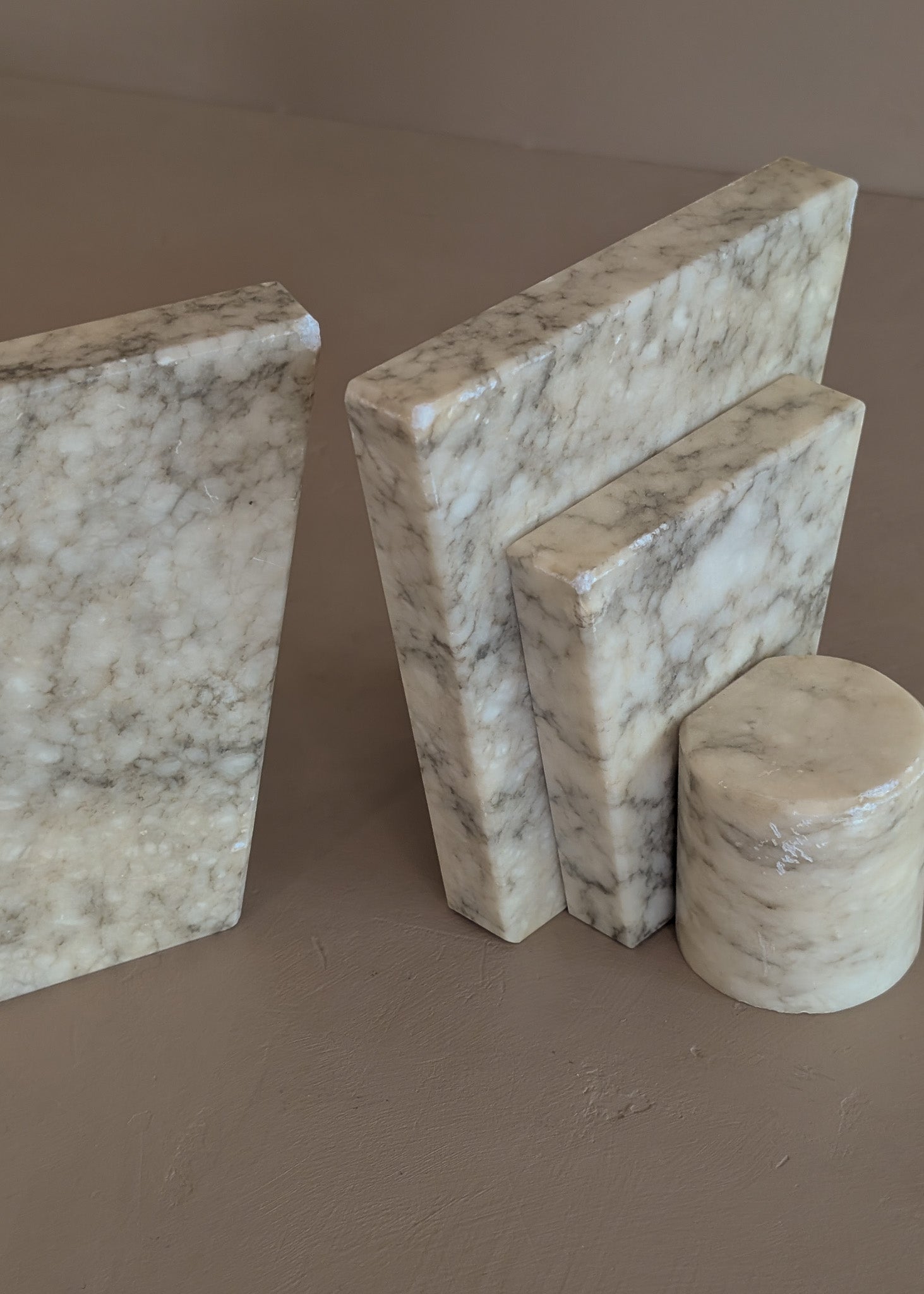 Pair of Unique Vintage Italian Stacked Geometric Alabaster Bookends