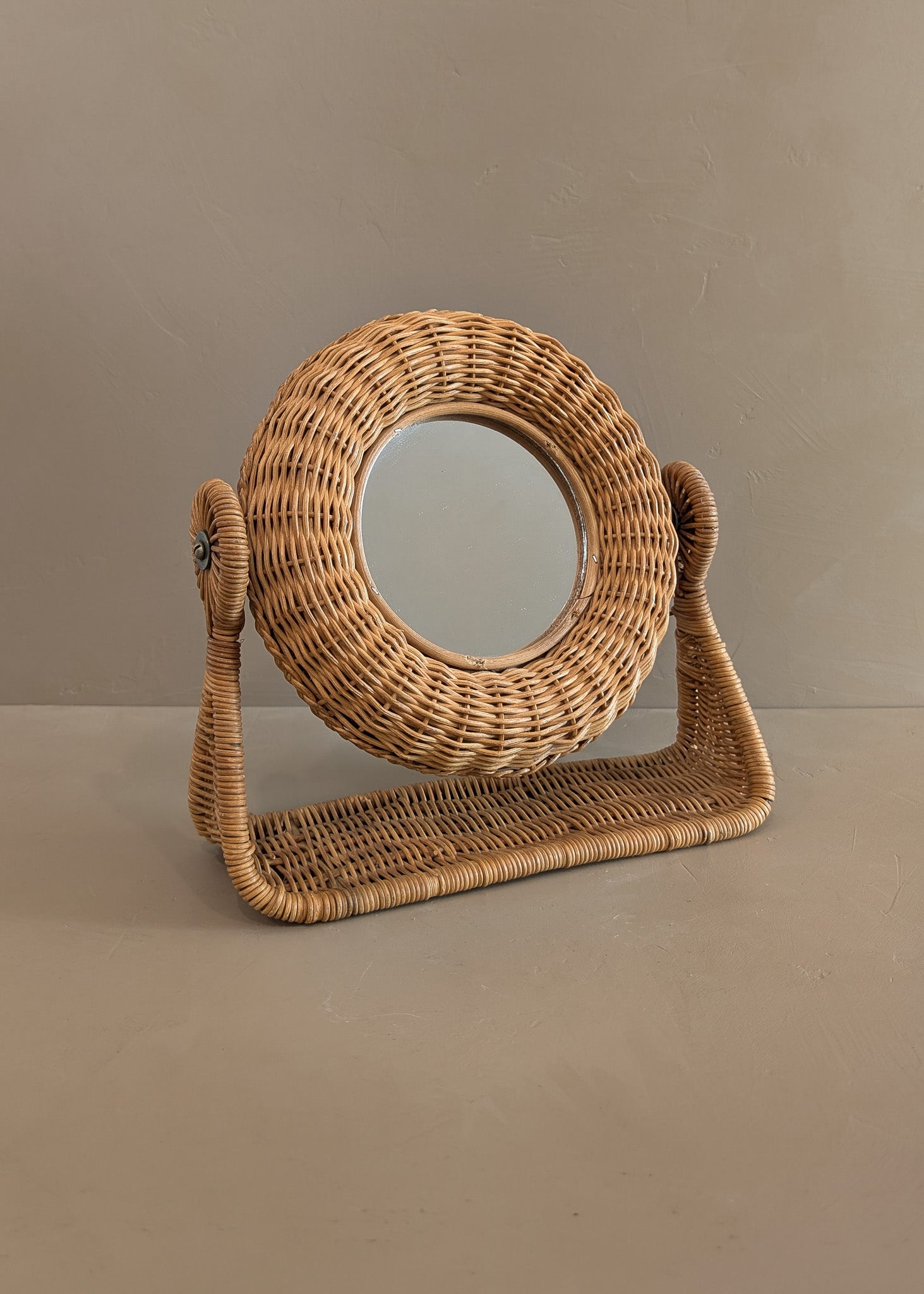 Unique Vintage Wicker Double-Sided Tabletop Vanity Mirror
