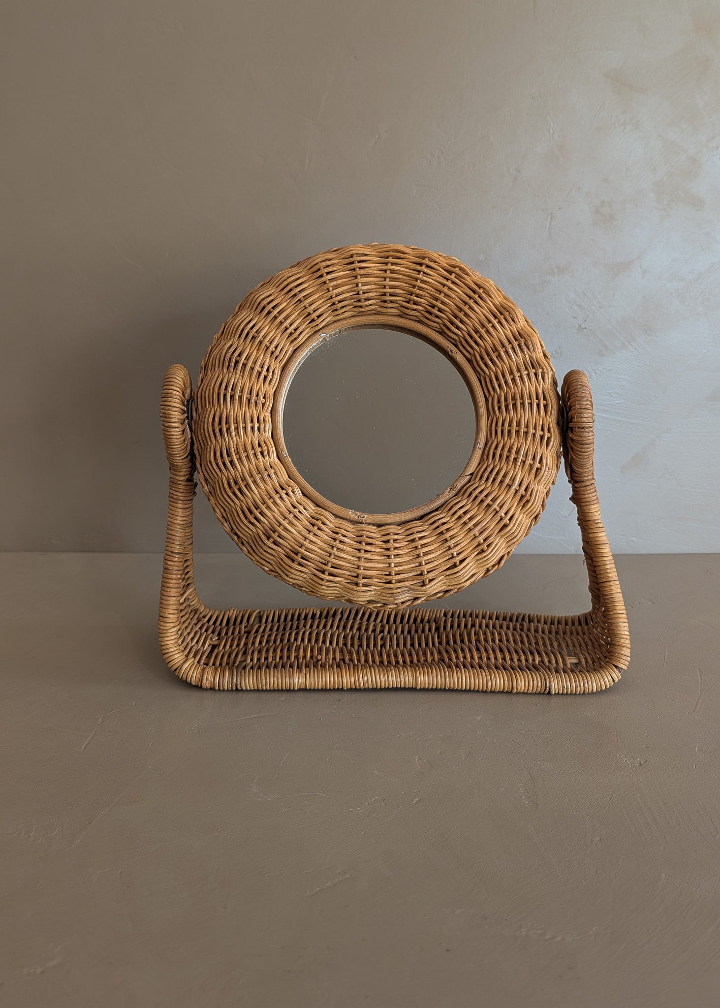 Unique Vintage Wicker Double-Sided Tabletop Vanity Mirror