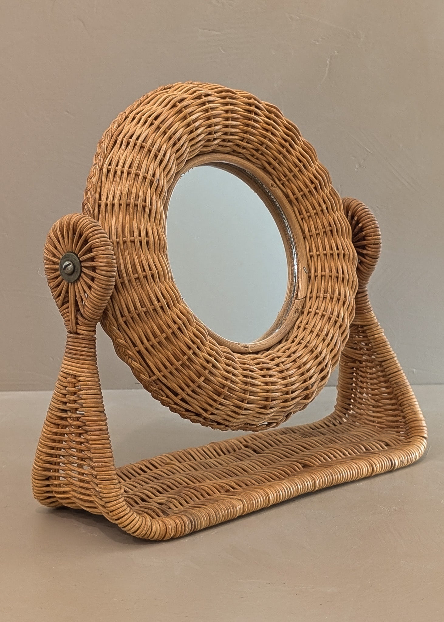 Unique Vintage Wicker Double-Sided Tabletop Vanity Mirror