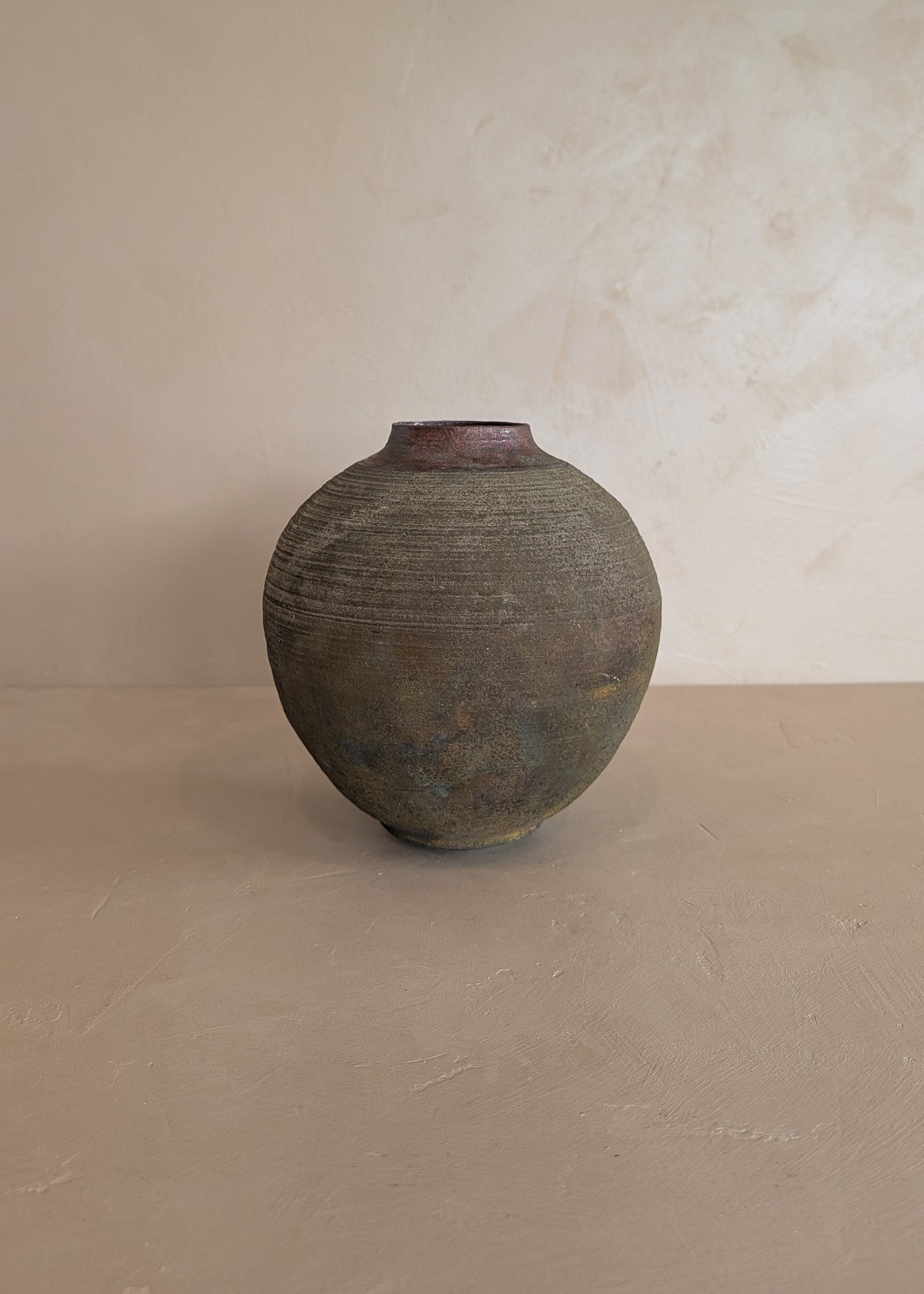 Vintage Moody Studio Pottery Raku Round Orb Moon Jar-Style Vase