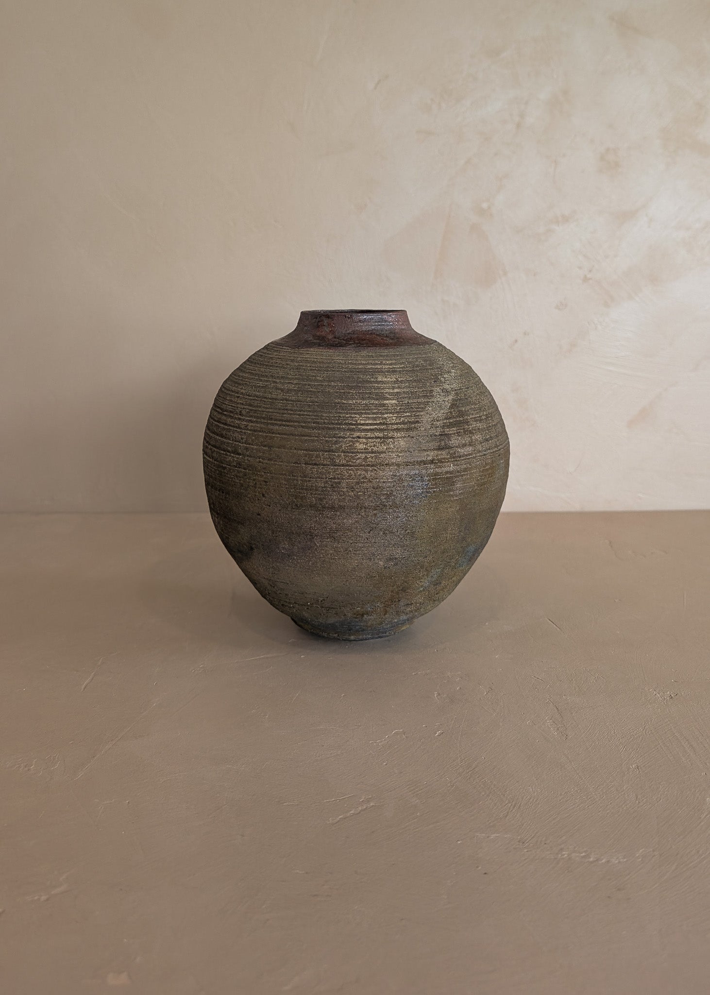 Vintage Moody Studio Pottery Raku Round Orb Moon Jar-Style Vase