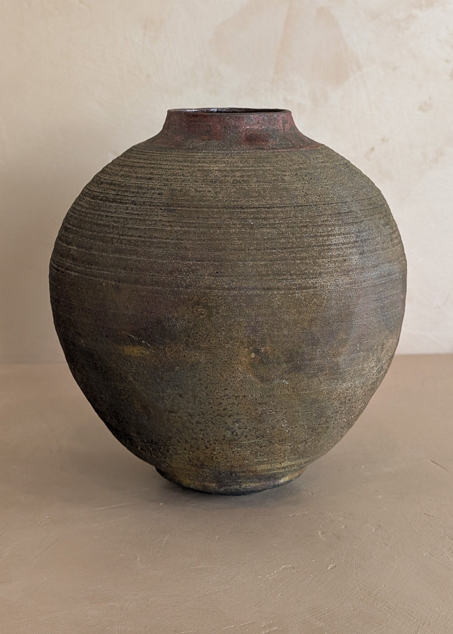 Vintage Moody Studio Pottery Raku Round Orb Moon Jar-Style Vase
