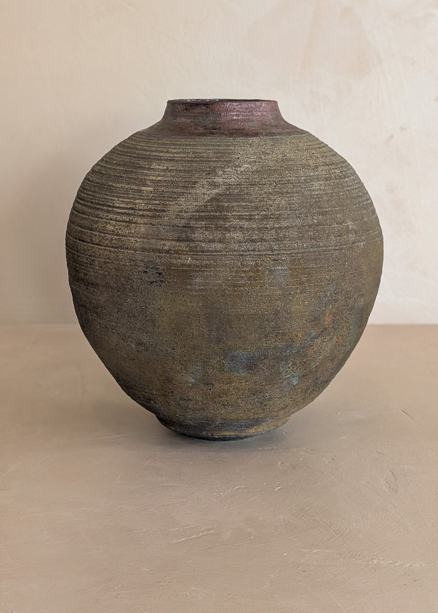 Vintage Moody Studio Pottery Raku Round Orb Moon Jar-Style Vase