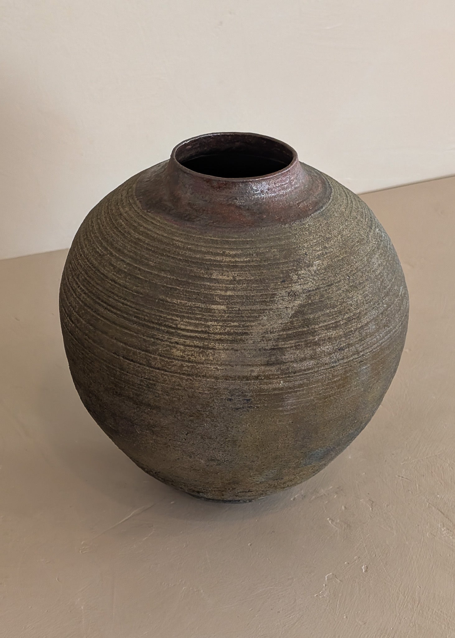 Vintage Moody Studio Pottery Raku Round Orb Moon Jar-Style Vase
