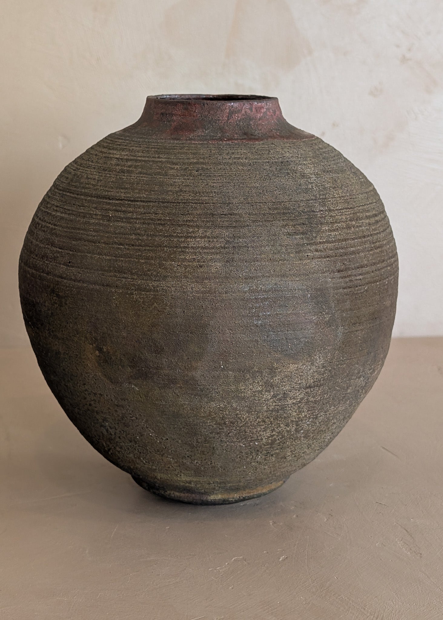 Vintage Moody Studio Pottery Raku Round Orb Moon Jar-Style Vase