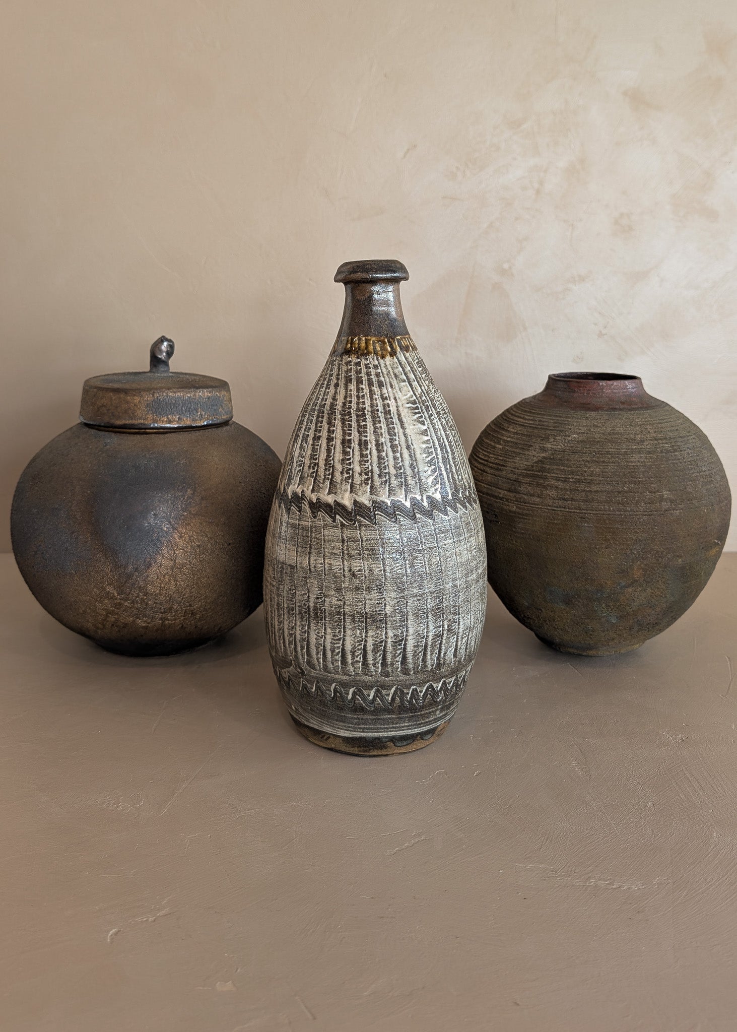 Vintage Moody Studio Pottery Raku Round Orb Moon Jar-Style Vase