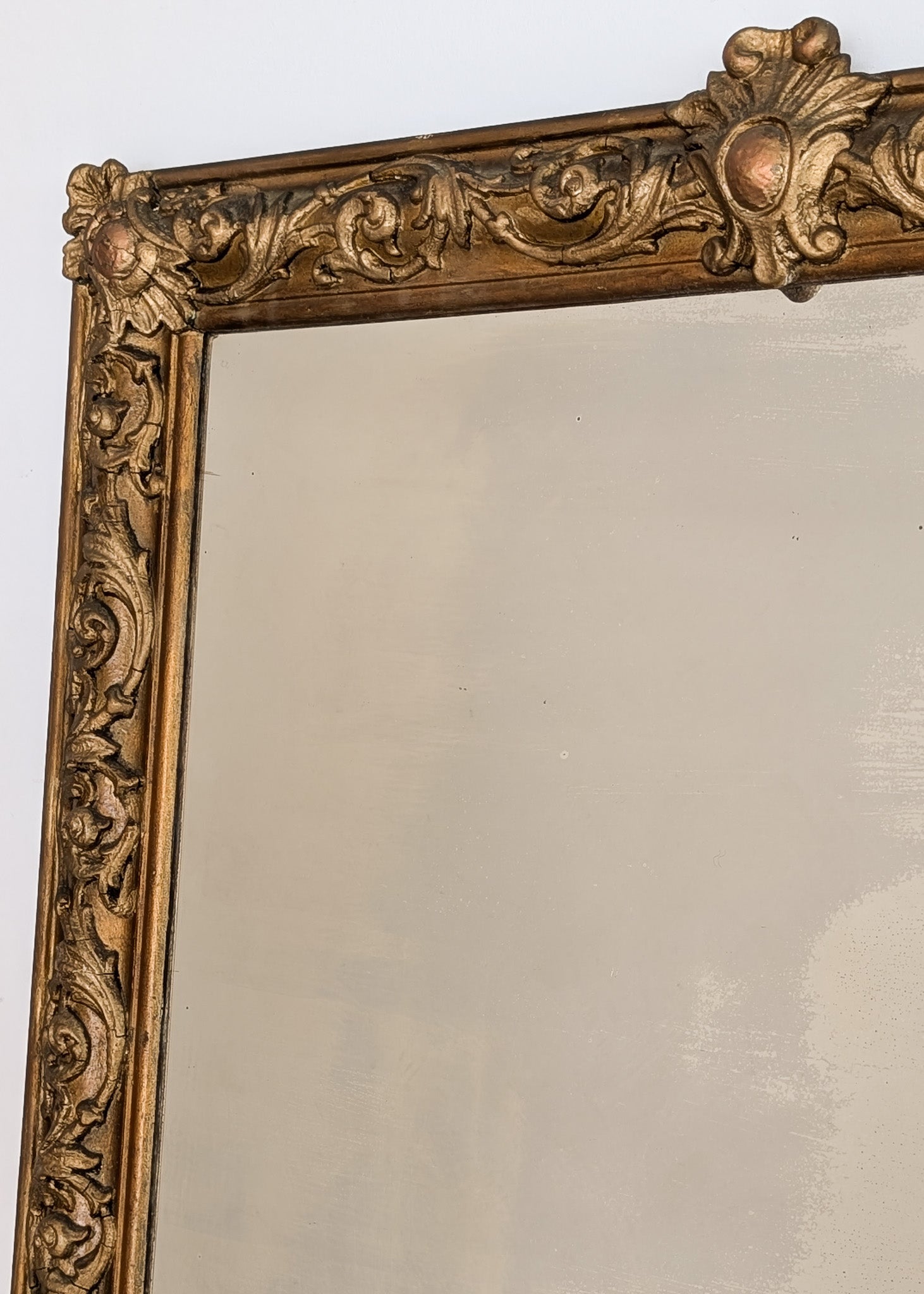 Large Antique Gilded Plaster and Wood Mirror with Wavy Glass
