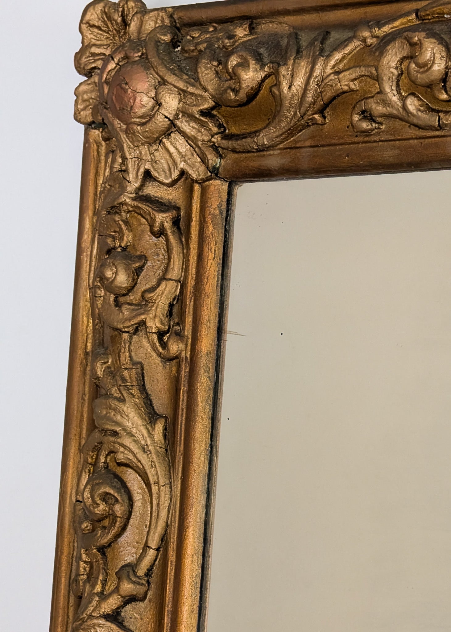 Large Antique Gilded Plaster and Wood Mirror with Wavy Glass