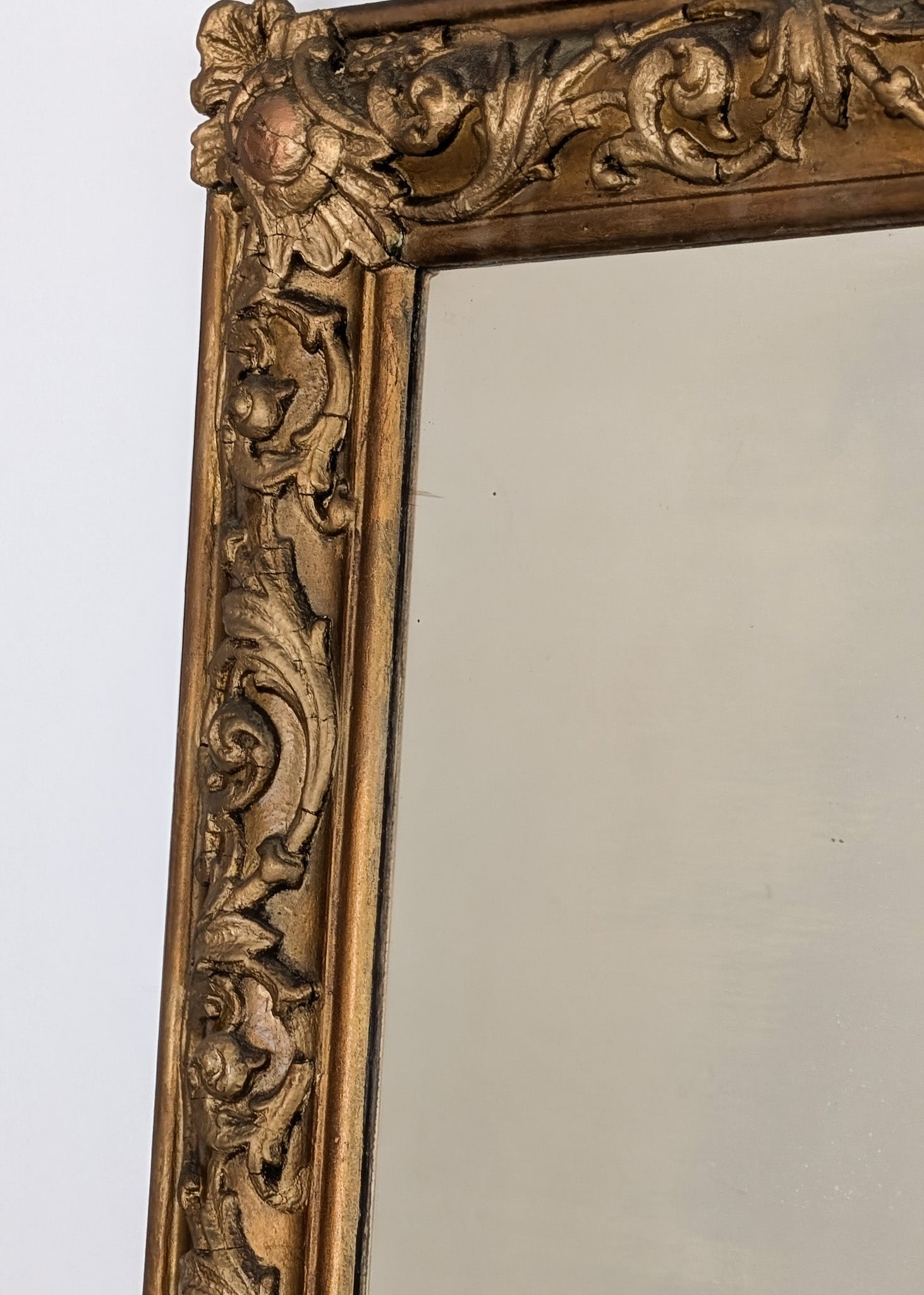 Large Antique Gilded Plaster and Wood Mirror with Wavy Glass