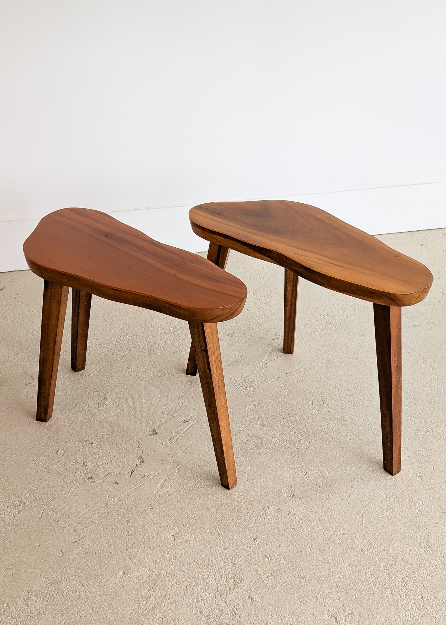 Pair of Vintage Handmade Wooden Freeform Biomorphic Side Tables