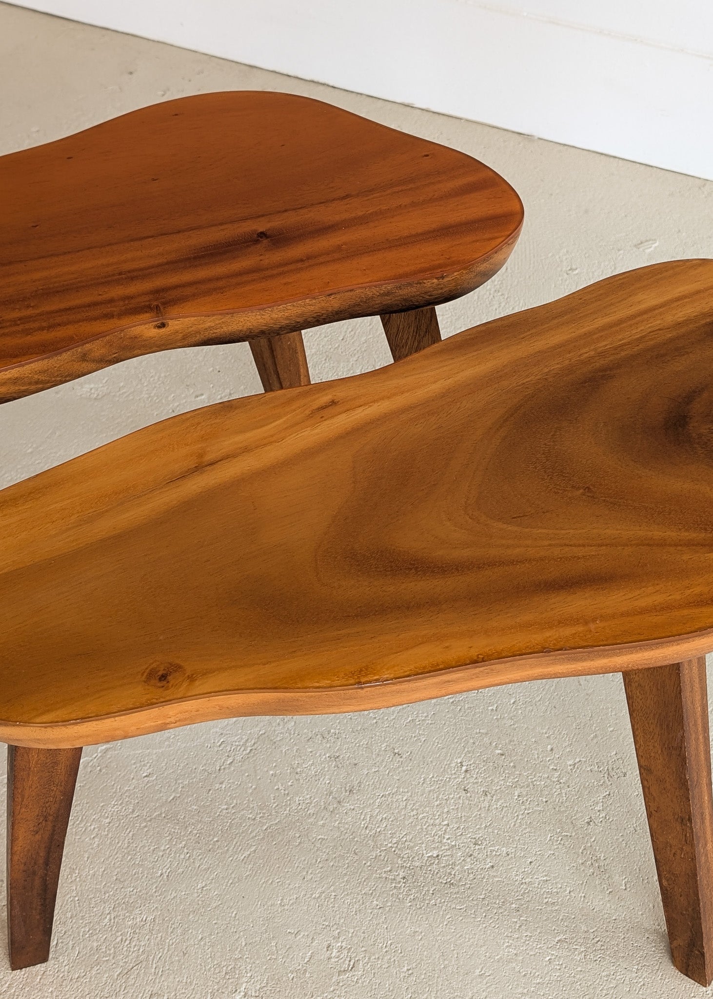 Pair of Vintage Handmade Wooden Freeform Biomorphic Side Tables