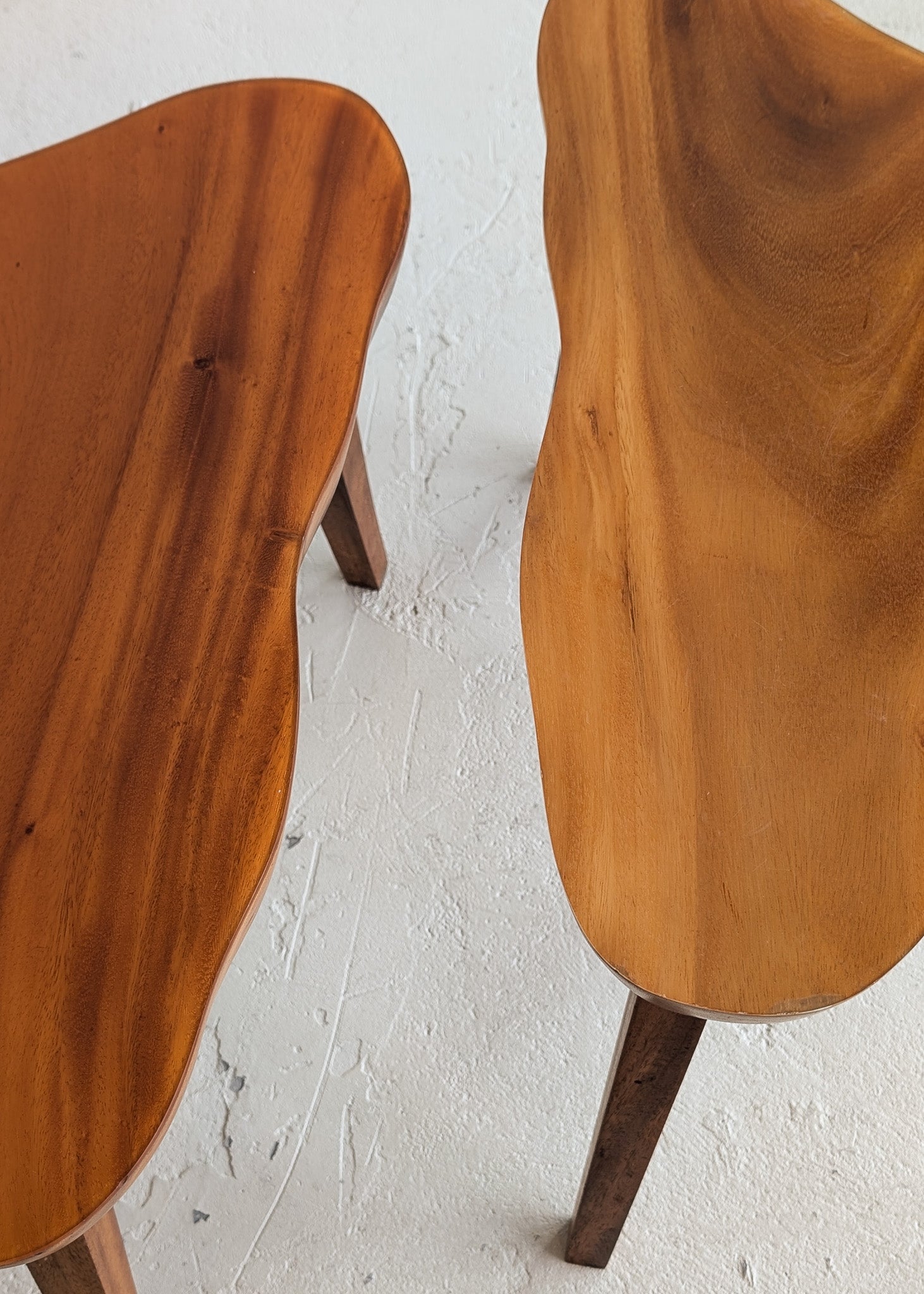Pair of Vintage Handmade Wooden Freeform Biomorphic Side Tables