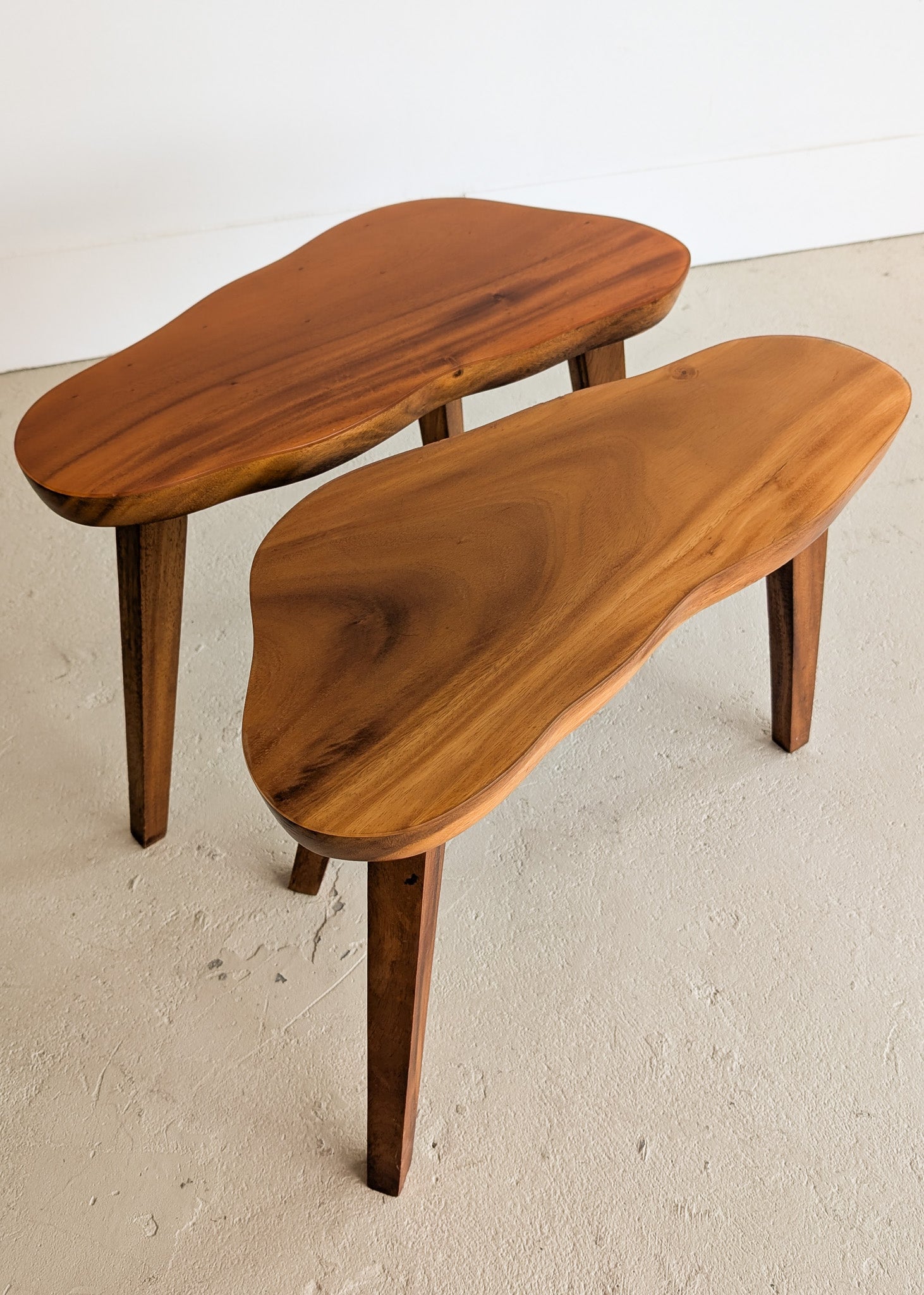 Pair of Vintage Handmade Wooden Freeform Biomorphic Side Tables