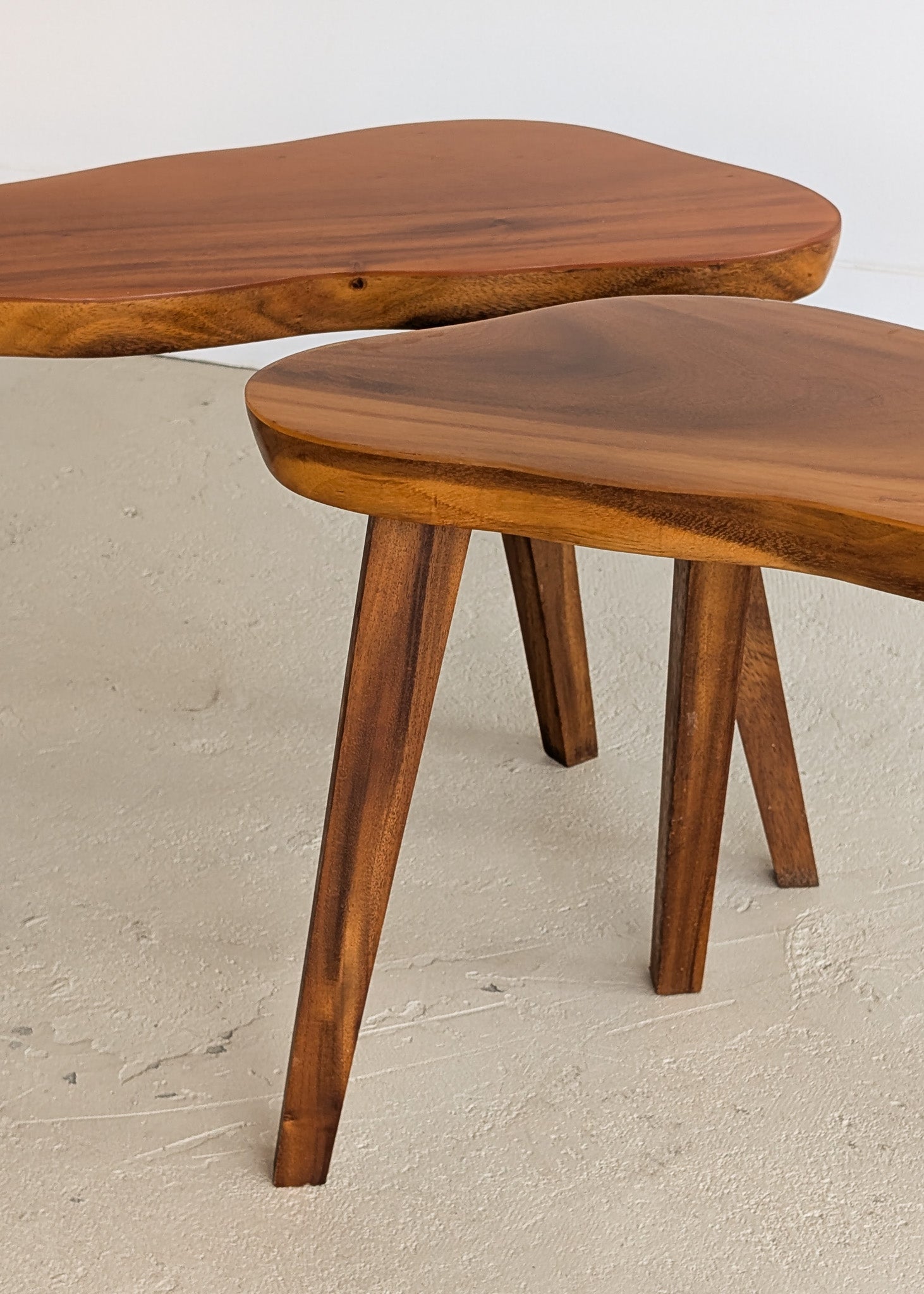 Pair of Vintage Handmade Wooden Freeform Biomorphic Side Tables