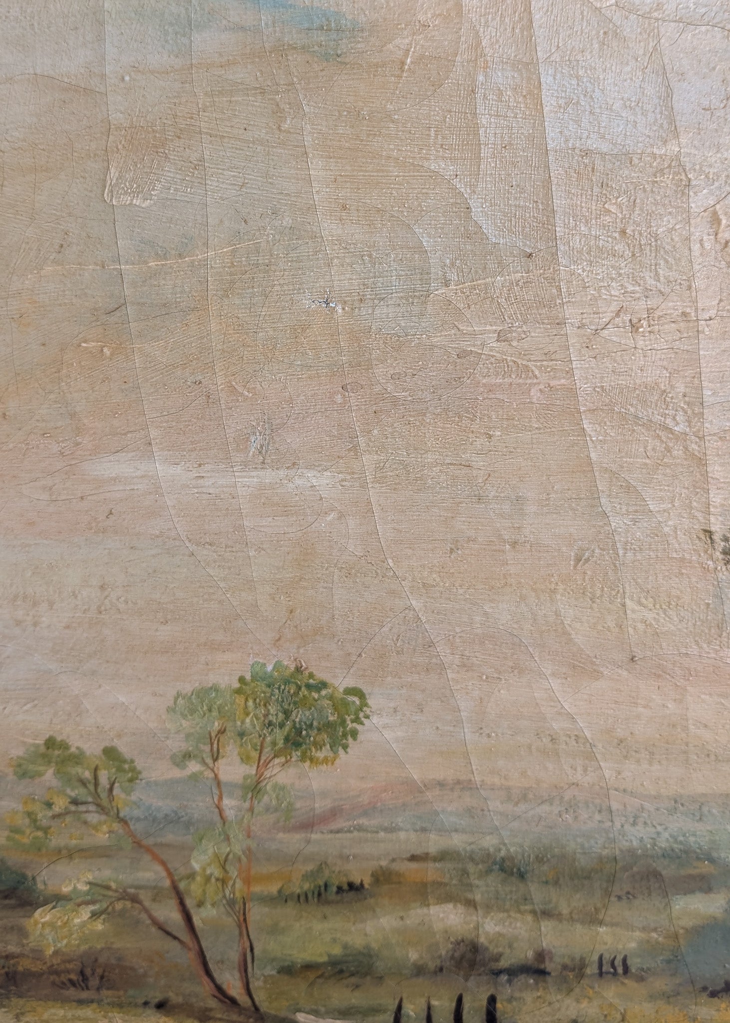 Large Antique Original Gilded Frame Dreamy Landscape Oil Painting with Beautiful Craquelure