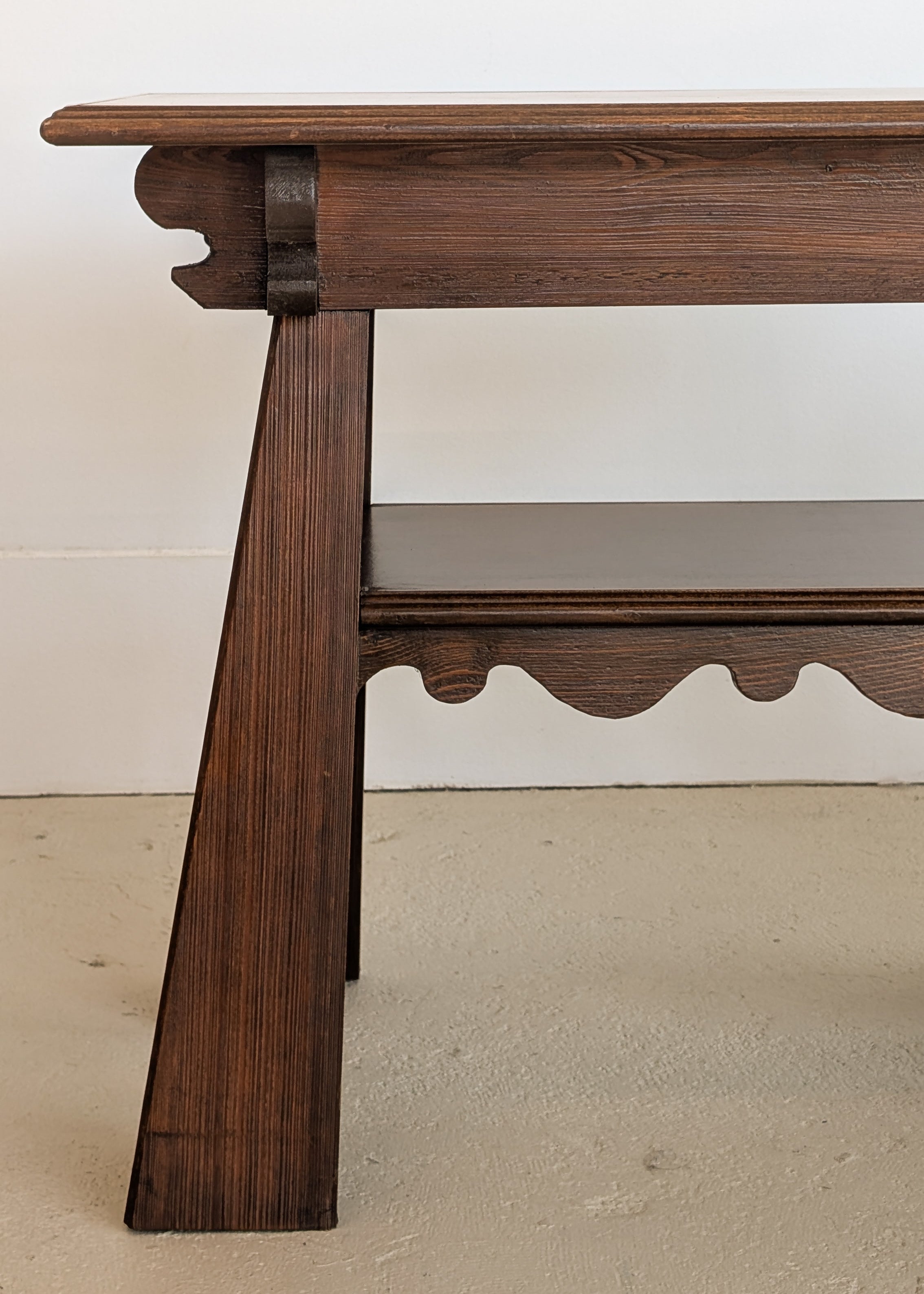 Pair of Unique Vintage Handcrafted Scalloped Wavy Wooden Nightstands or Side Tables with Shelf