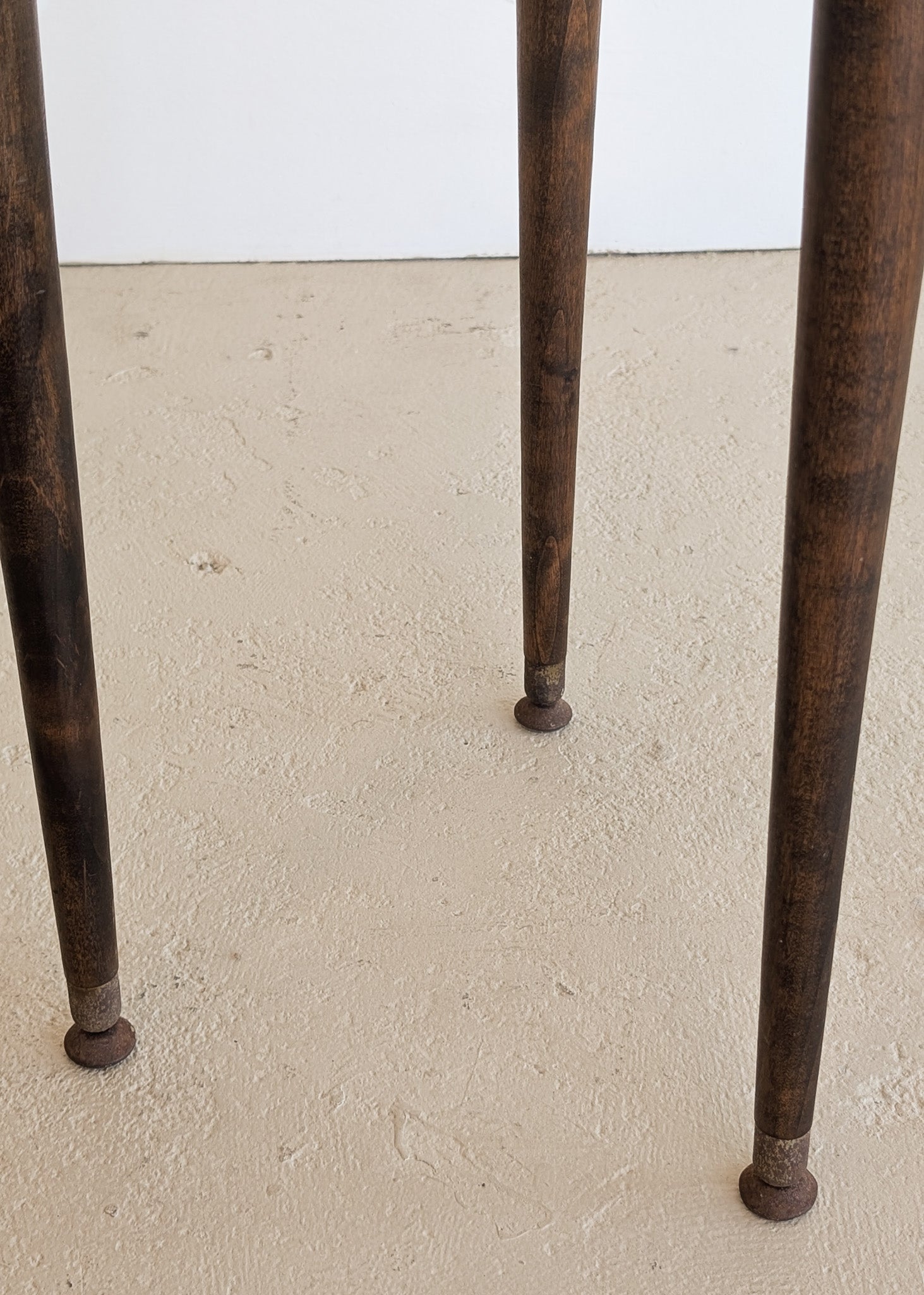 Likely Movie or TV Set Prop Vintage Handmade Midcentury Side Table with Assorted Wood Cookies Slices Top