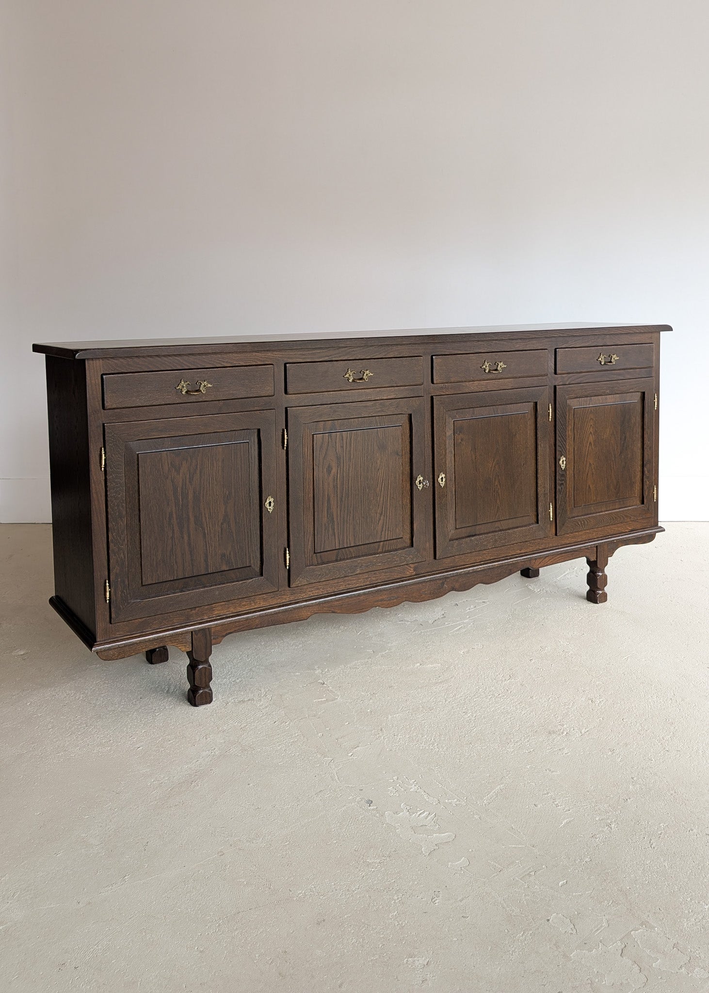 Vintage Dark Danish Oak Hundstrup Møbelfabrik Henning Kjærnulf-Style Sideboard with Skeleton Key