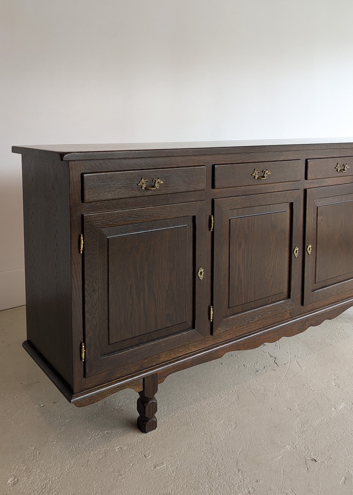 Vintage Dark Danish Oak Hundstrup Møbelfabrik Henning Kjærnulf-Style Sideboard with Skeleton Key