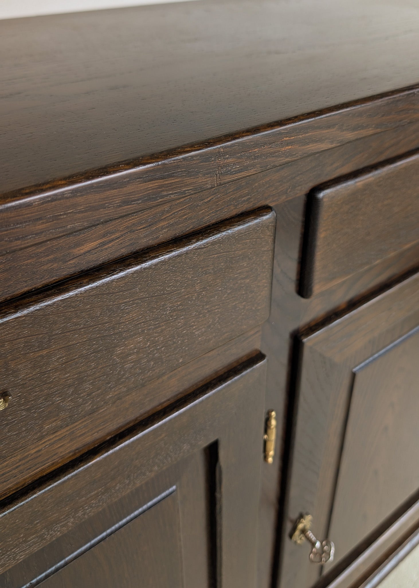 Vintage Dark Danish Oak Hundstrup Møbelfabrik Henning Kjærnulf-Style Sideboard with Skeleton Key