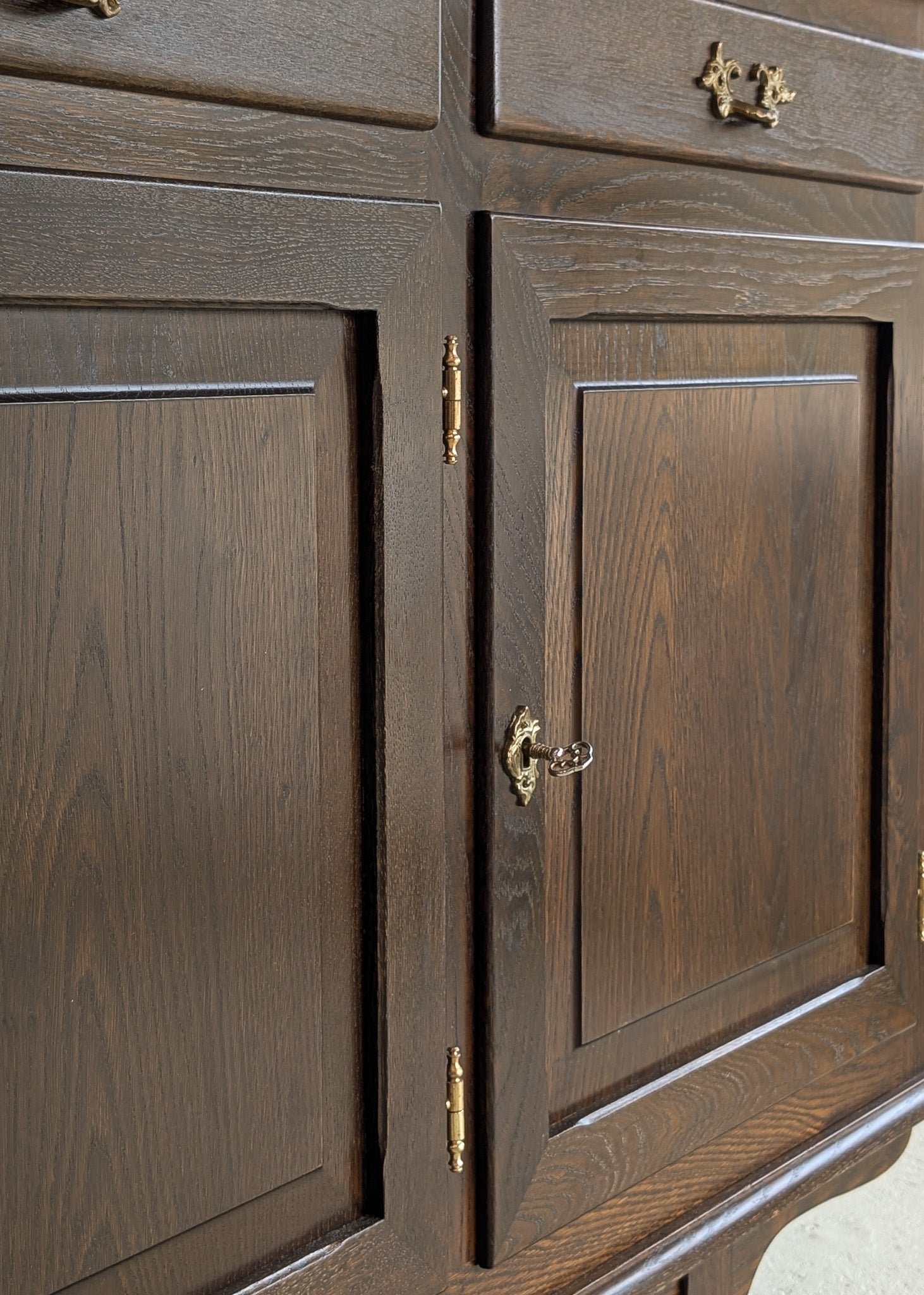 Vintage Dark Danish Oak Hundstrup Møbelfabrik Henning Kjærnulf-Style Sideboard with Skeleton Key