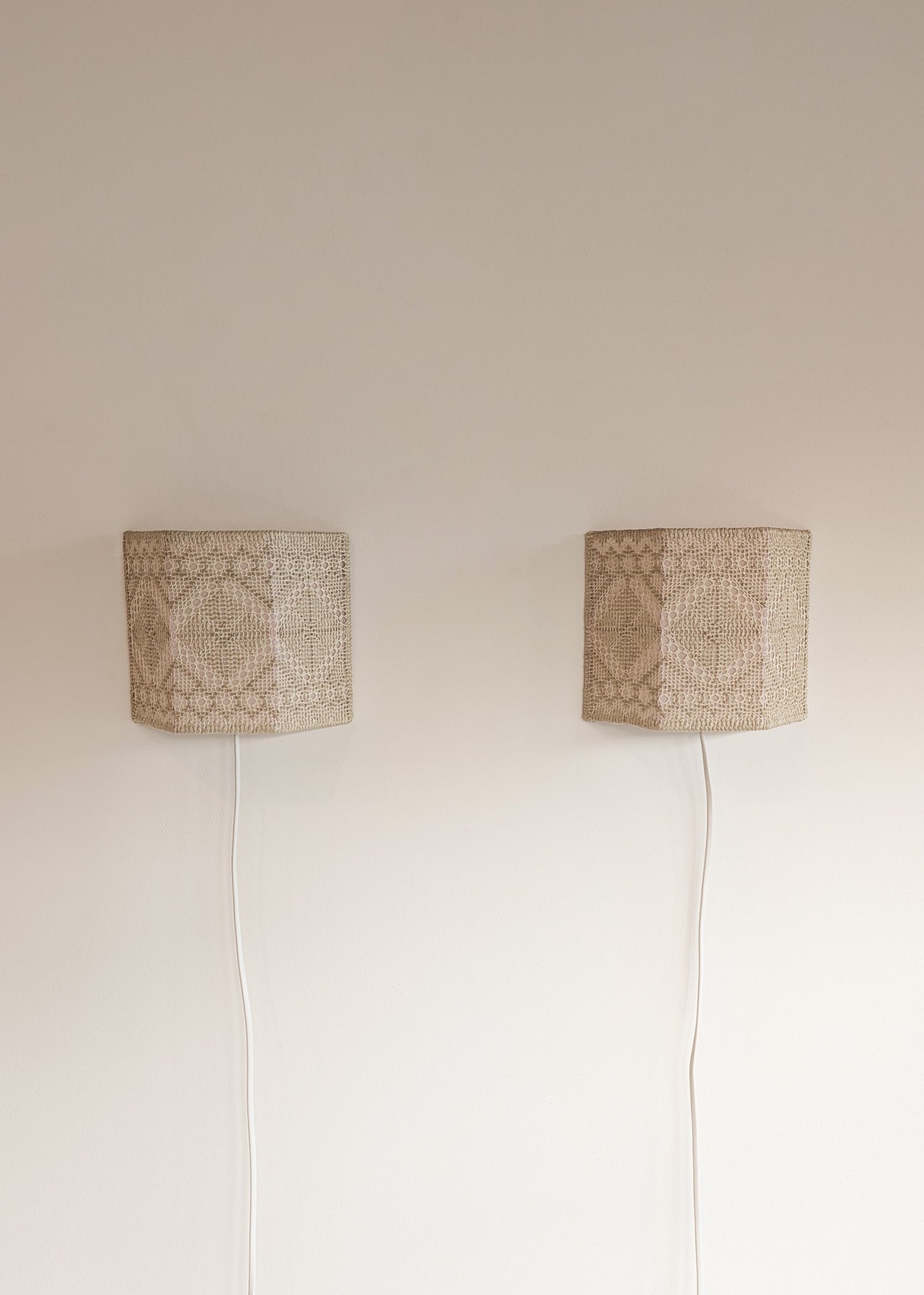 Pair of Vintage Swedish Crocheted Plug-In Wall Sconces