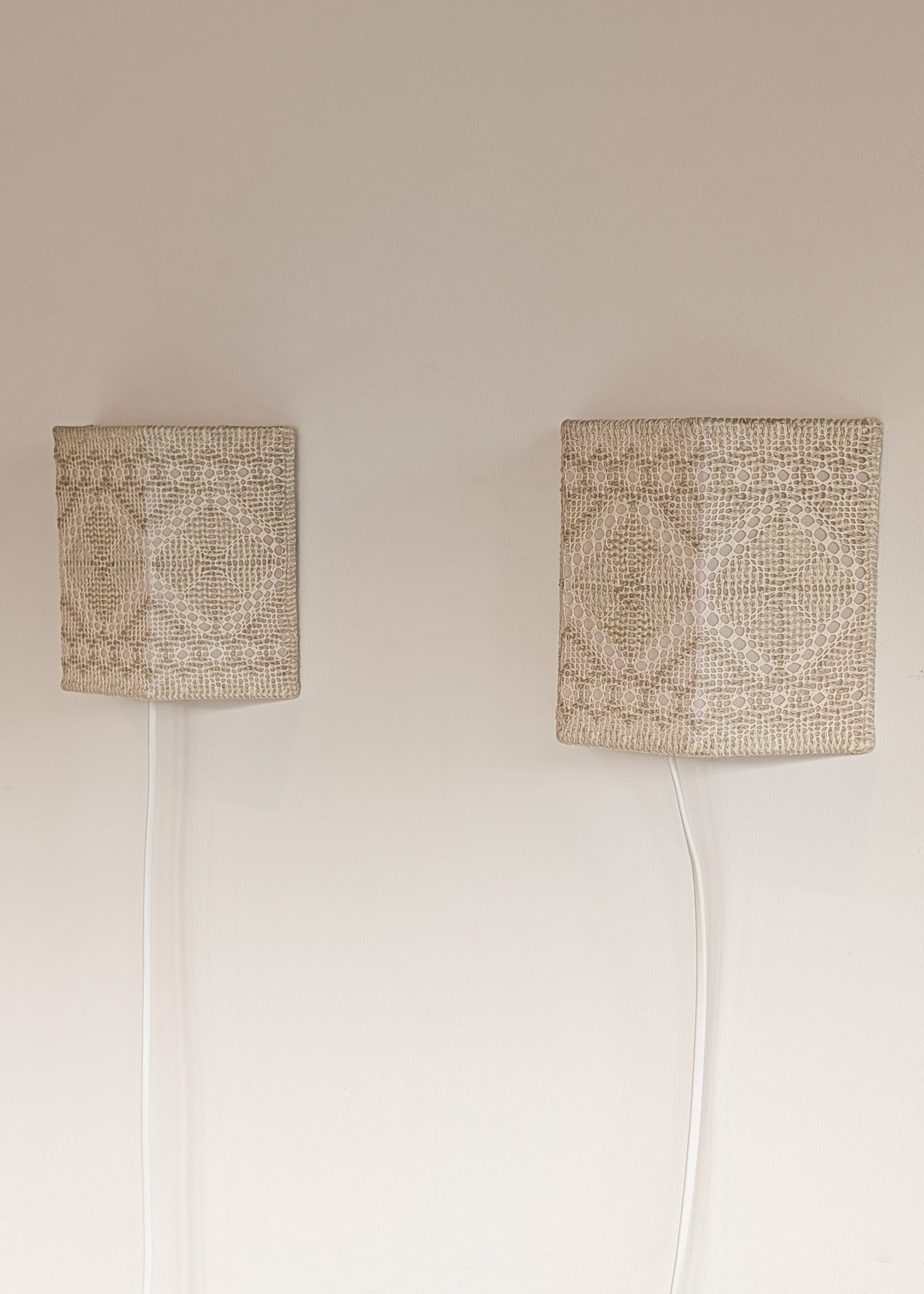 Pair of Vintage Swedish Crocheted Plug-In Wall Sconces