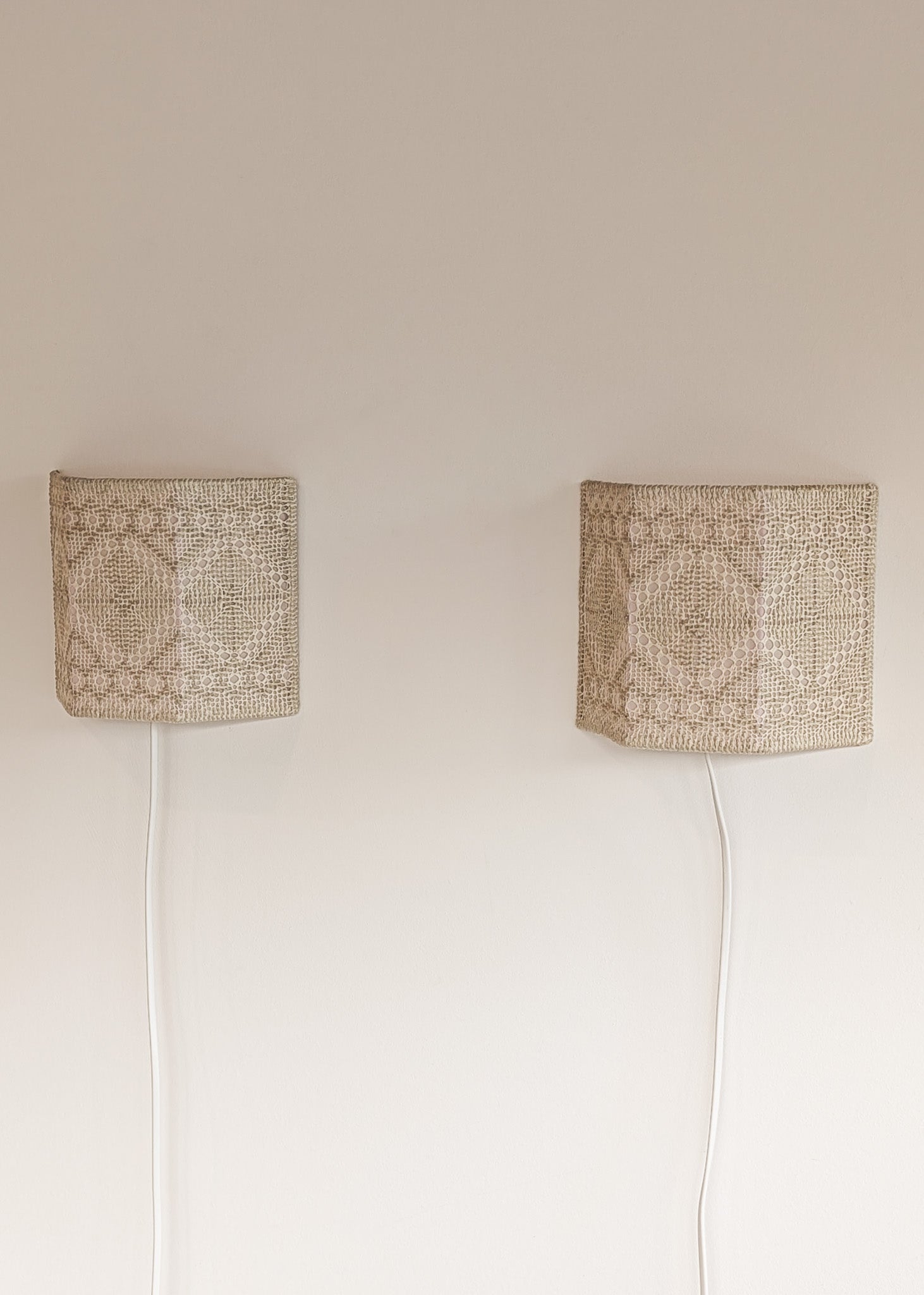 Pair of Vintage Swedish Crocheted Plug-In Wall Sconces