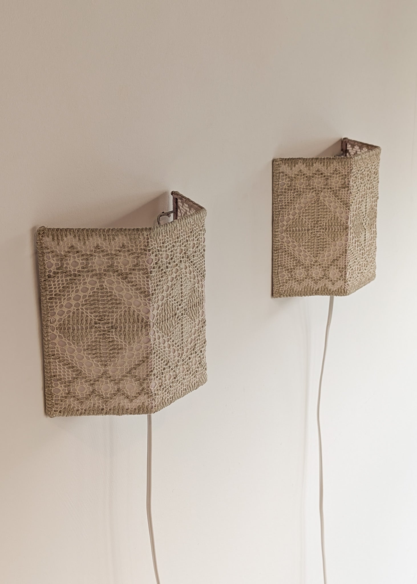 Pair of Vintage Swedish Crocheted Plug-In Wall Sconces