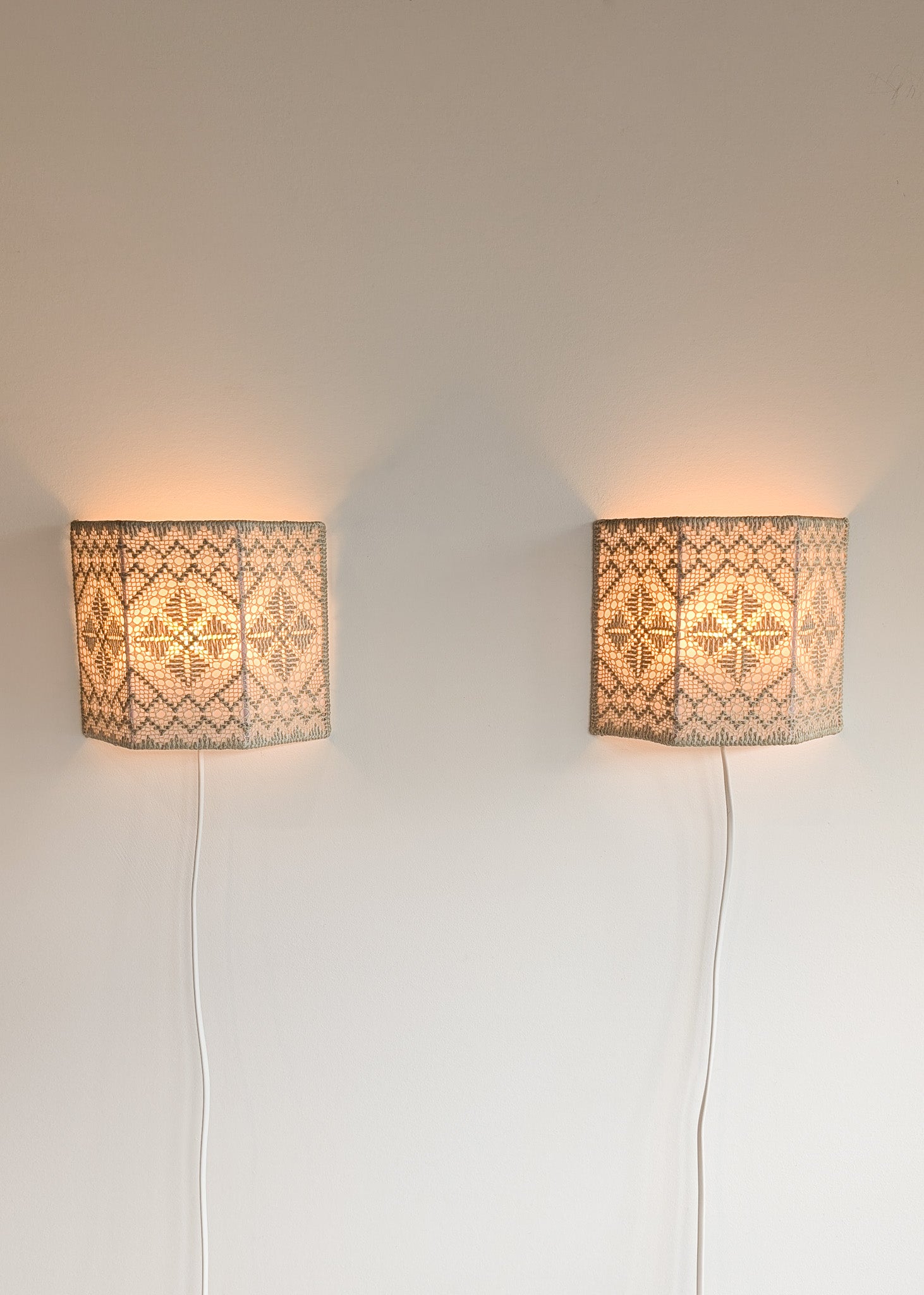 Pair of Vintage Swedish Crocheted Plug-In Wall Sconces