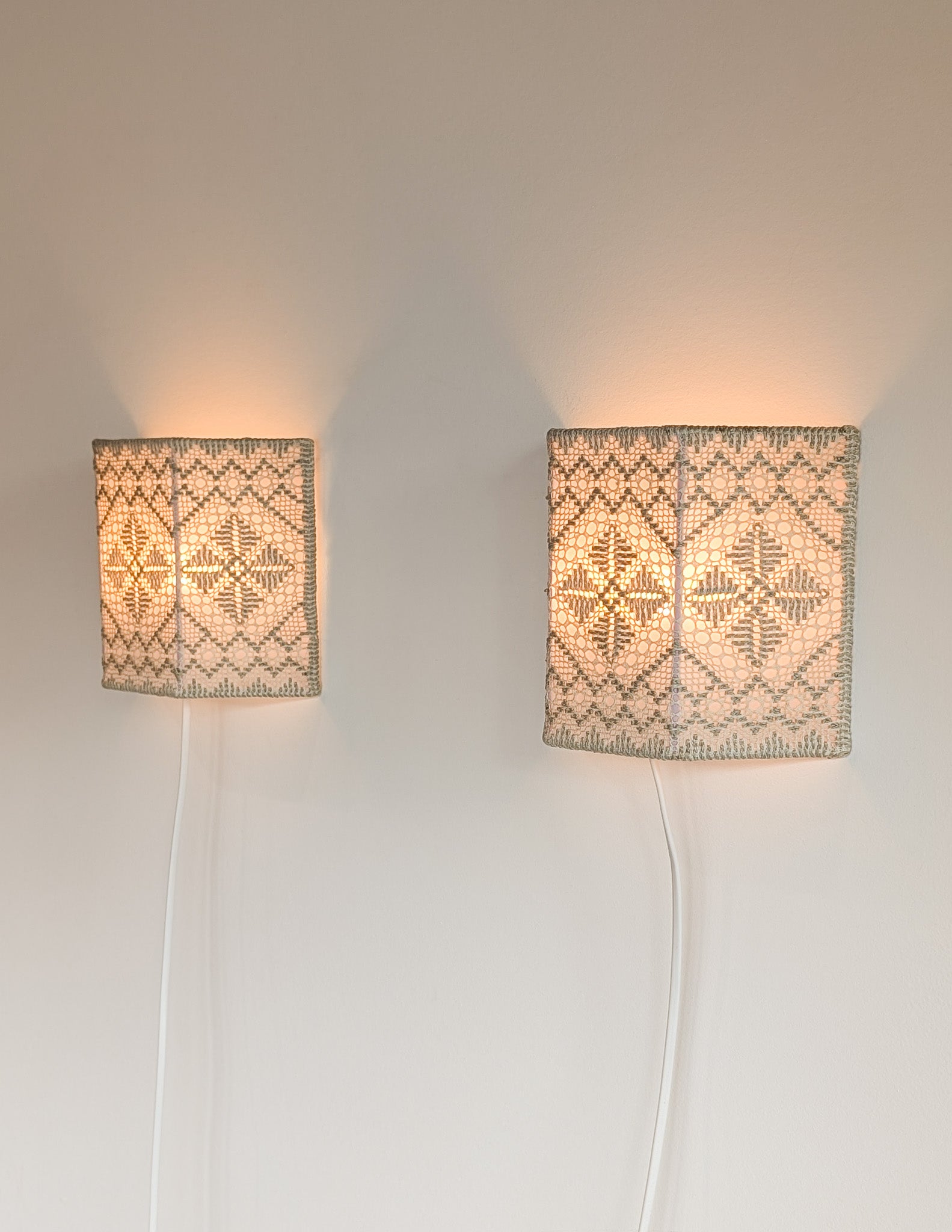 Pair of Vintage Swedish Crocheted Plug-In Wall Sconces