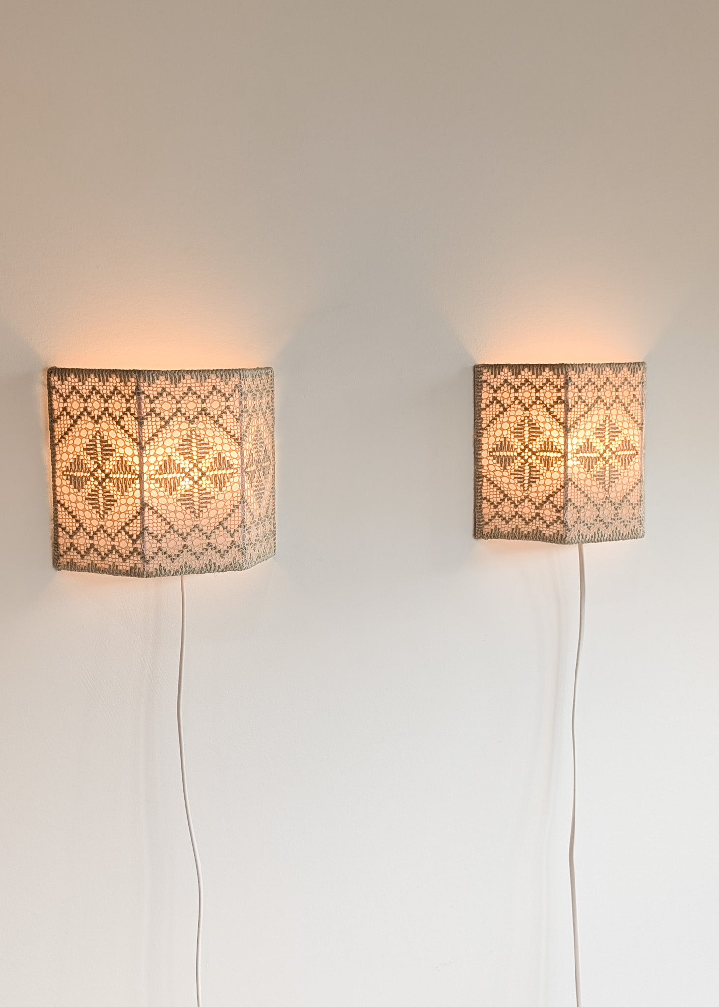 Pair of Vintage Swedish Crocheted Plug-In Wall Sconces