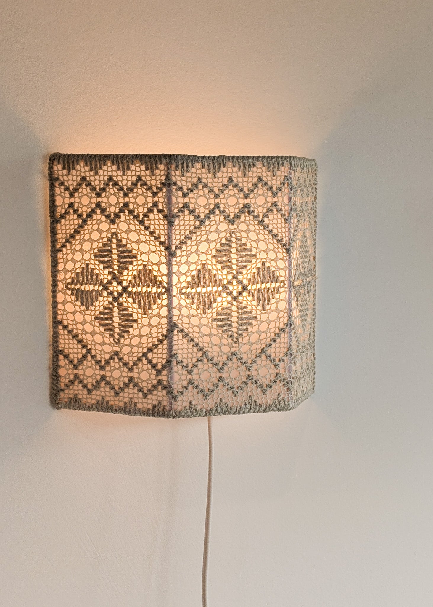 Pair of Vintage Swedish Crocheted Plug-In Wall Sconces