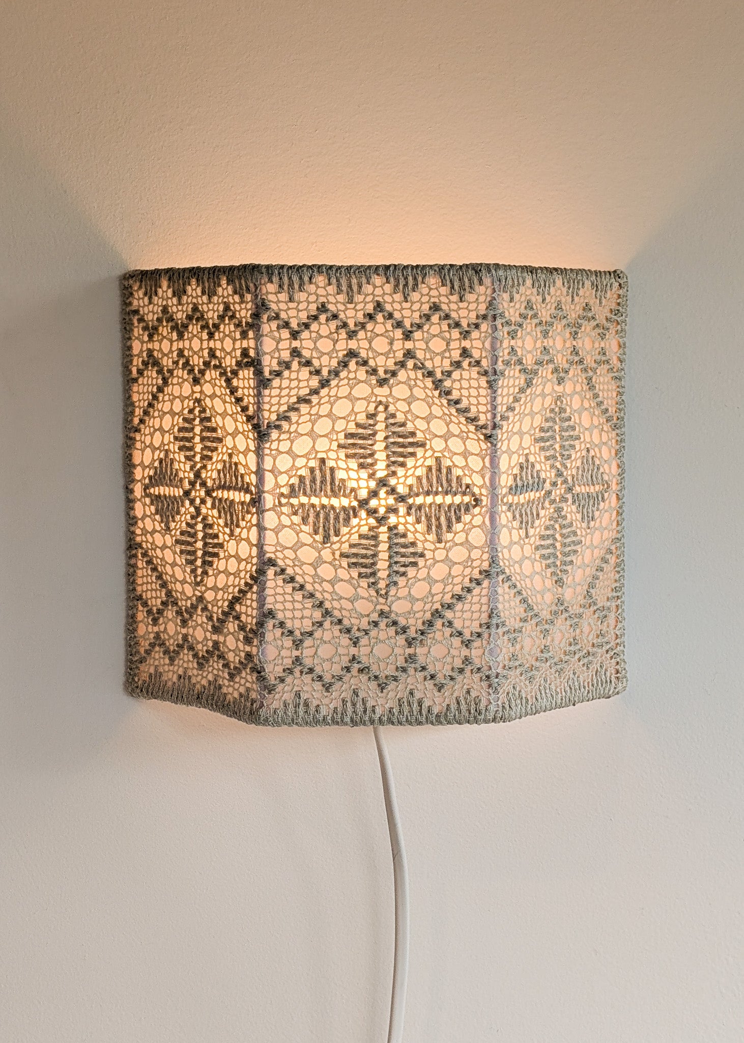 Pair of Vintage Swedish Crocheted Plug-In Wall Sconces
