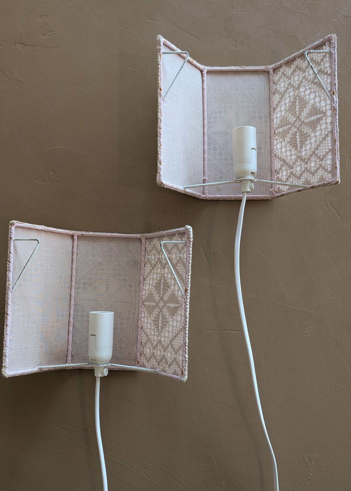 Pair of Vintage Swedish Crocheted Plug-In Wall Sconces