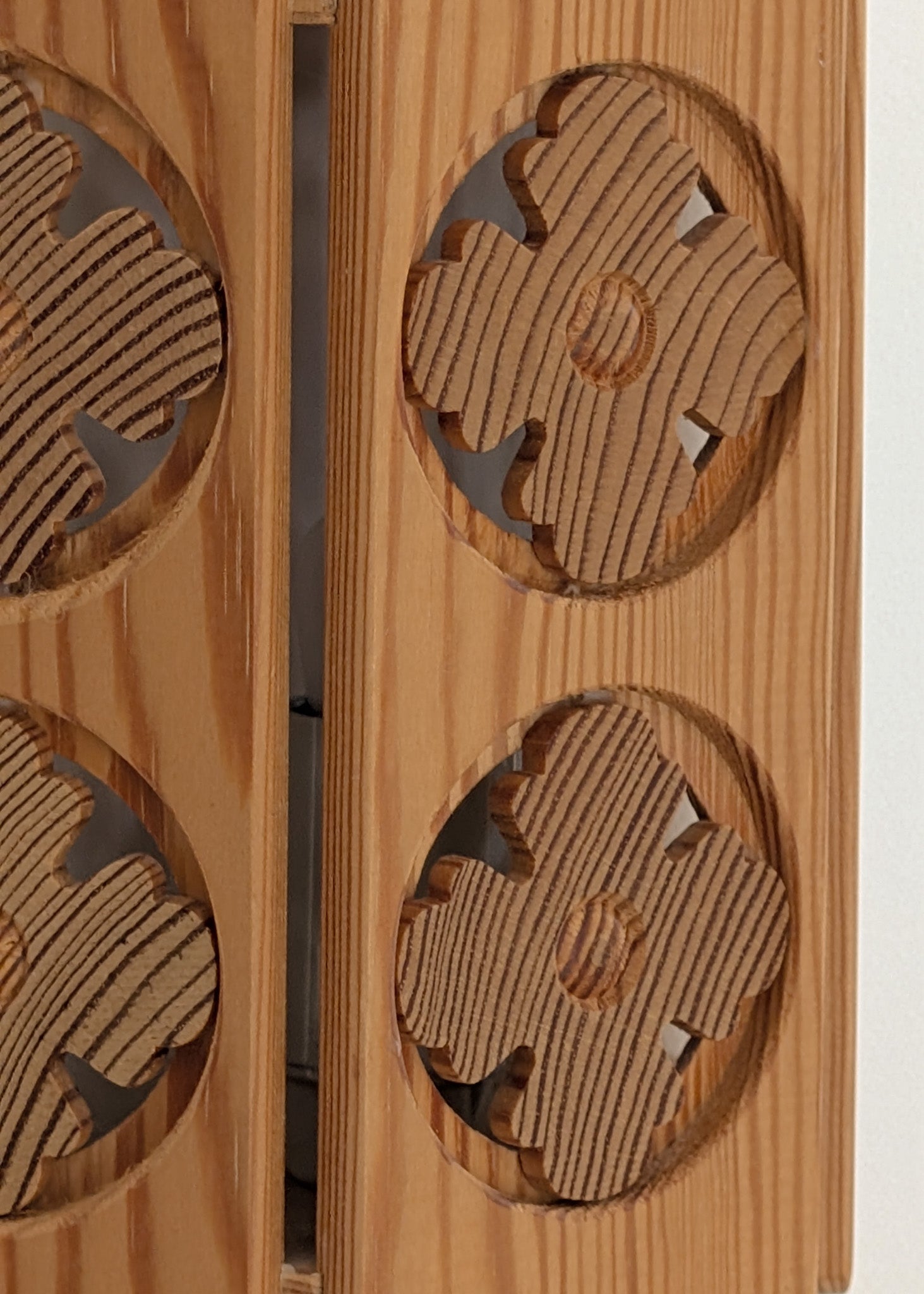 Pair of Vintage Pine Wooden Swedish Wall Sconces with Floral Cutouts Detailing
