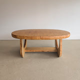 Large Unique Vintage Midcentury European Scandinavian Oval Pine Coffee Table