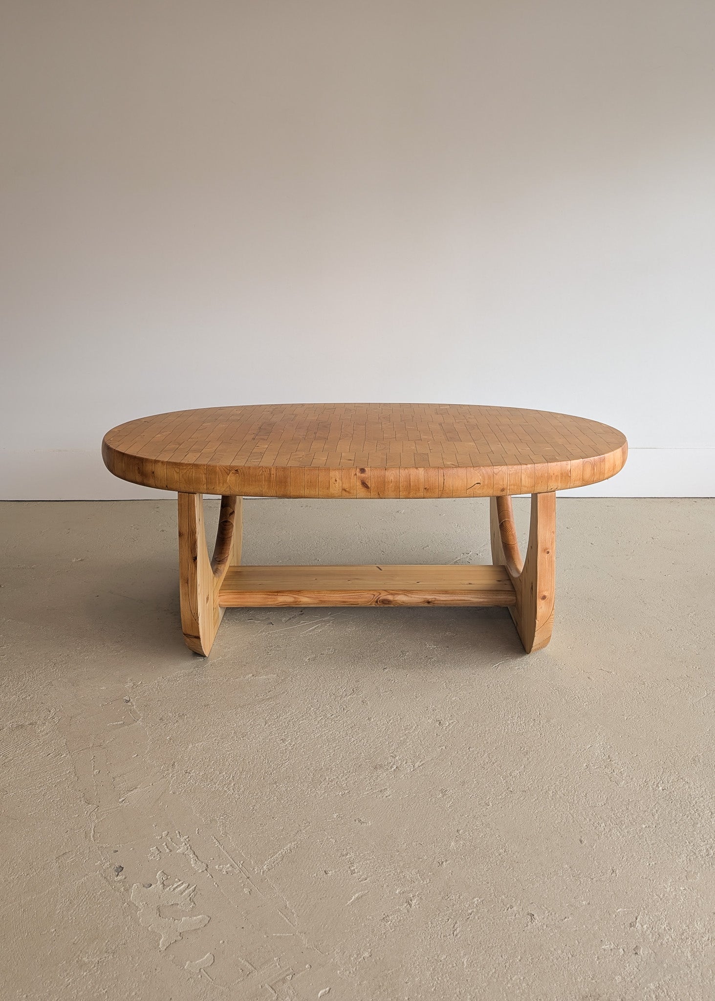 Large Unique Vintage Midcentury European Scandinavian Oval Pine Coffee Table