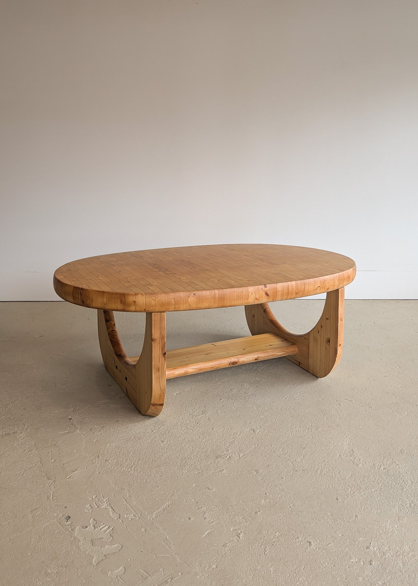 Large Unique Vintage Midcentury European Scandinavian Oval Pine Coffee Table