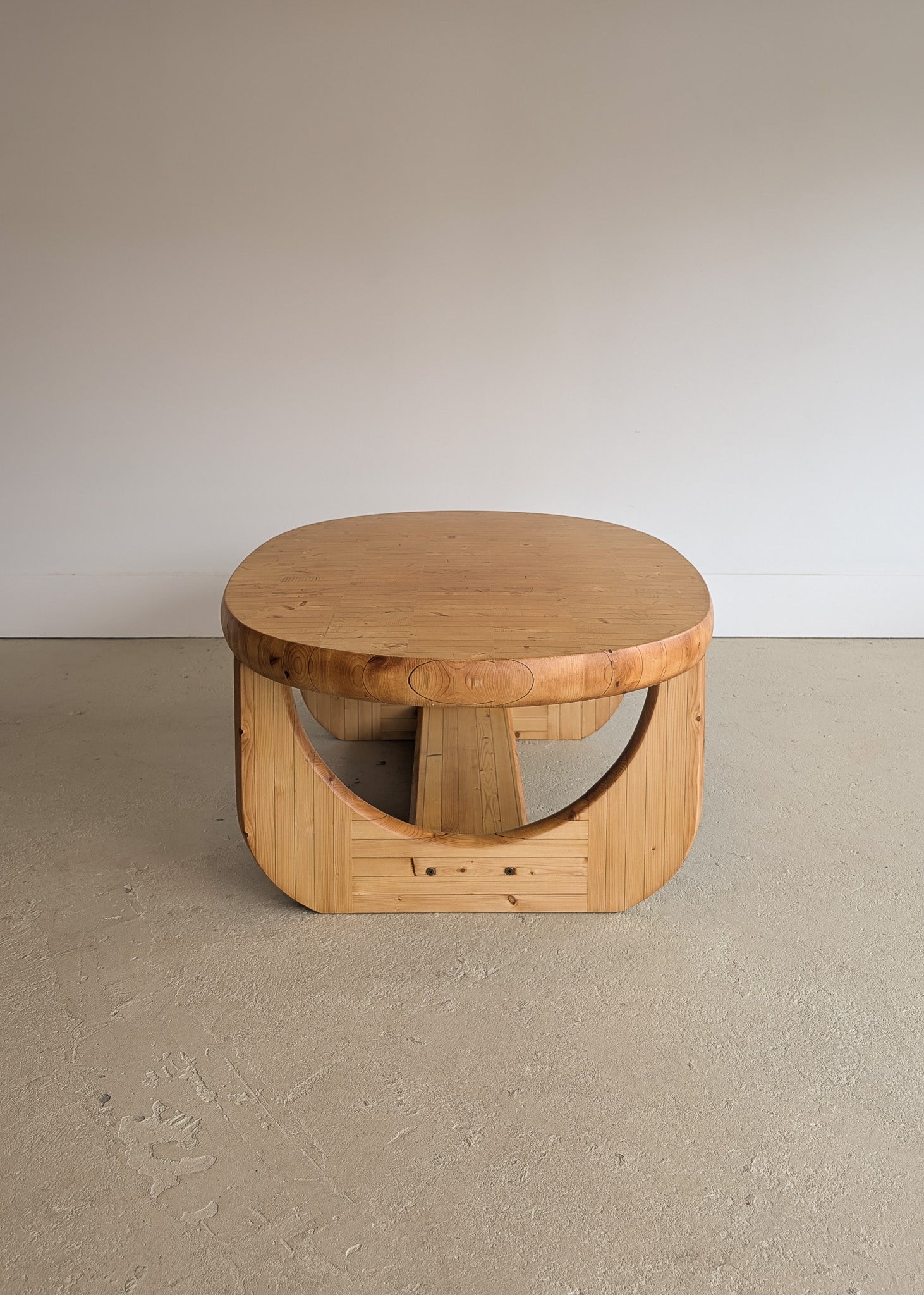 Large Unique Vintage Midcentury European Scandinavian Oval Pine Coffee Table