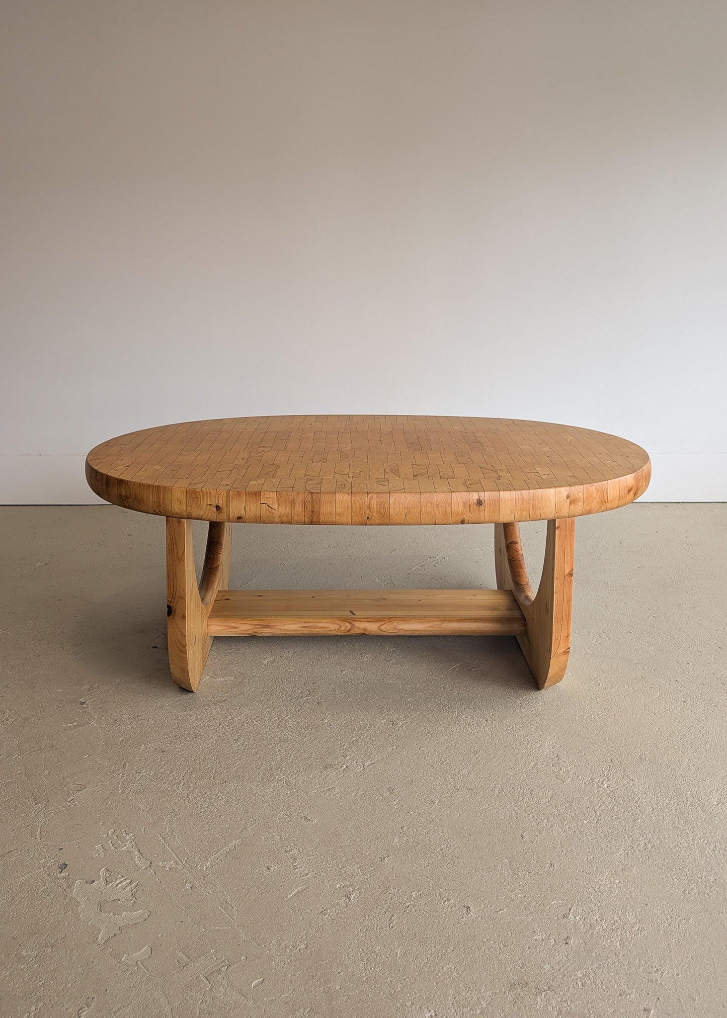 Large Unique Vintage Midcentury European Scandinavian Oval Pine Coffee Table