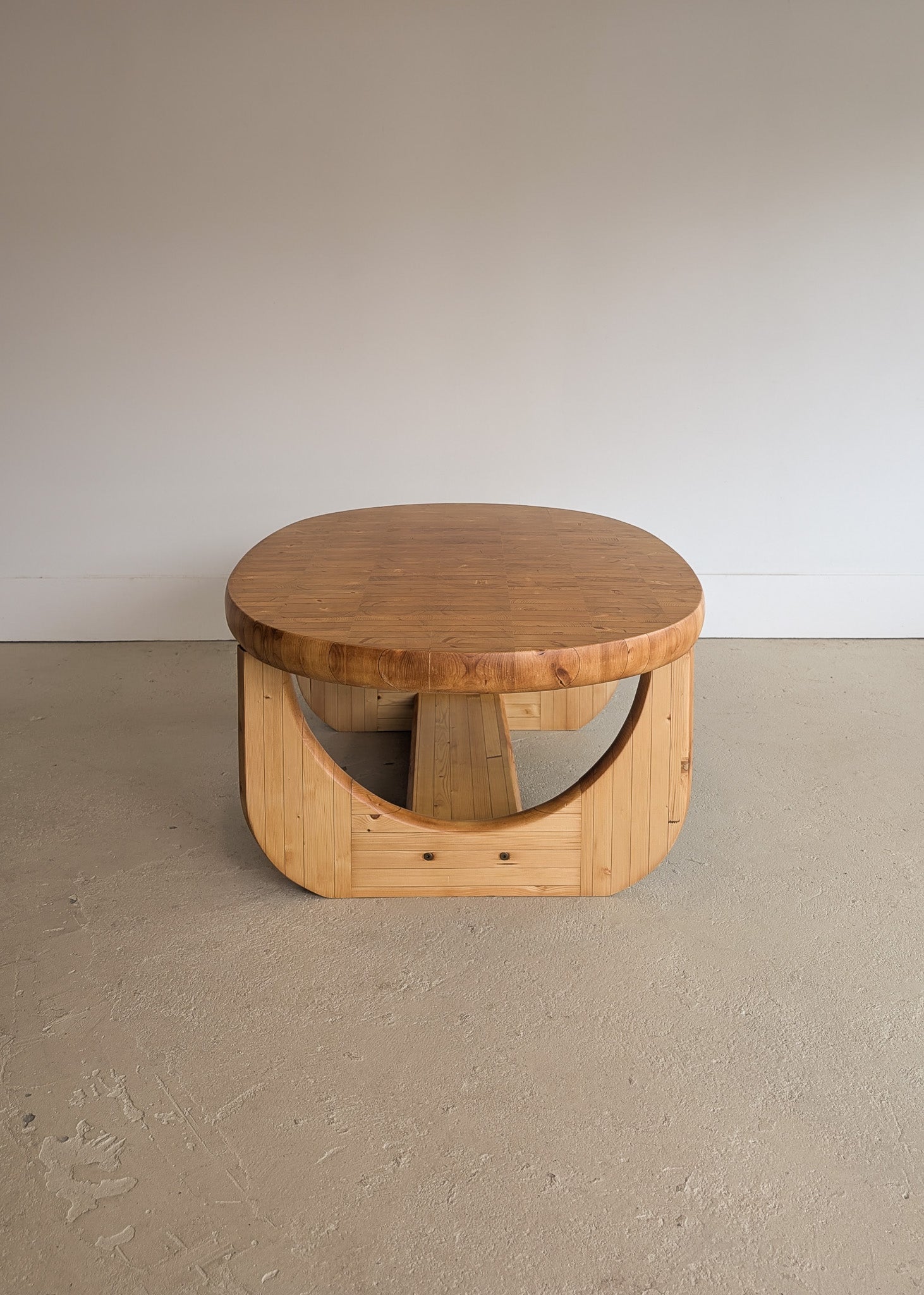 Large Unique Vintage Midcentury European Scandinavian Oval Pine Coffee Table