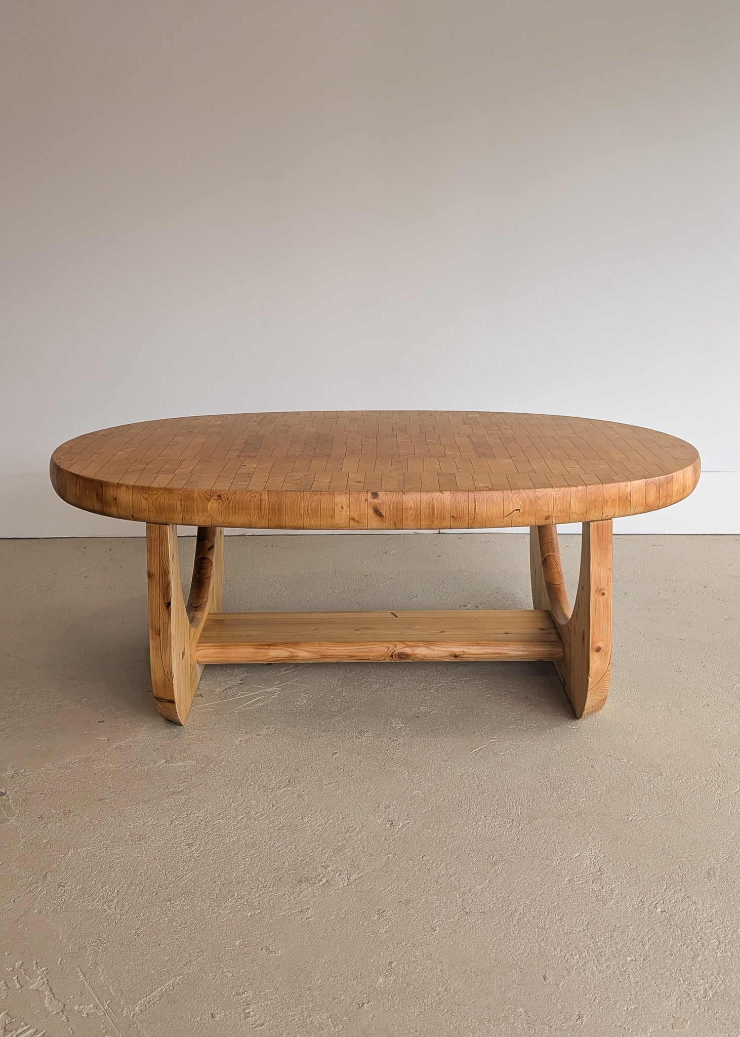 Large Unique Vintage Midcentury European Scandinavian Oval Pine Coffee Table