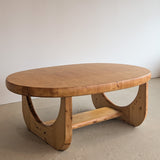 Large Unique Vintage Midcentury European Scandinavian Oval Pine Coffee Table