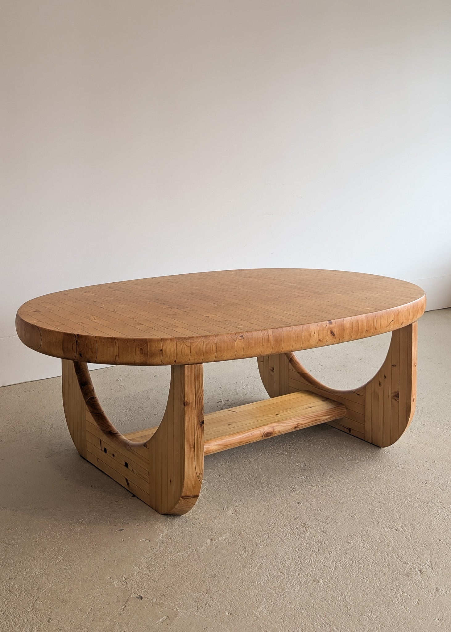 Large Unique Vintage Midcentury European Scandinavian Oval Pine Coffee Table