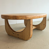 Large Unique Vintage Midcentury European Scandinavian Oval Pine Coffee Table