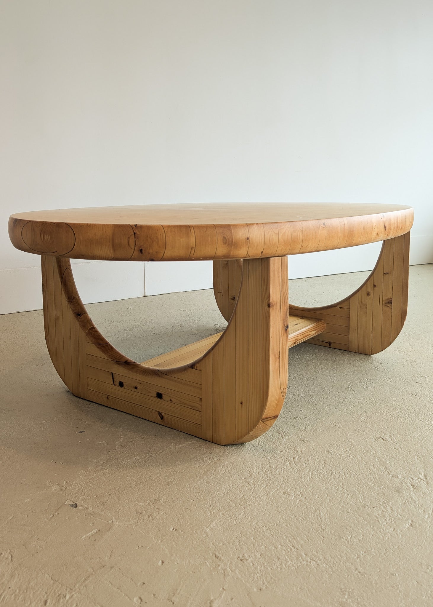 Large Unique Vintage Midcentury European Scandinavian Oval Pine Coffee Table