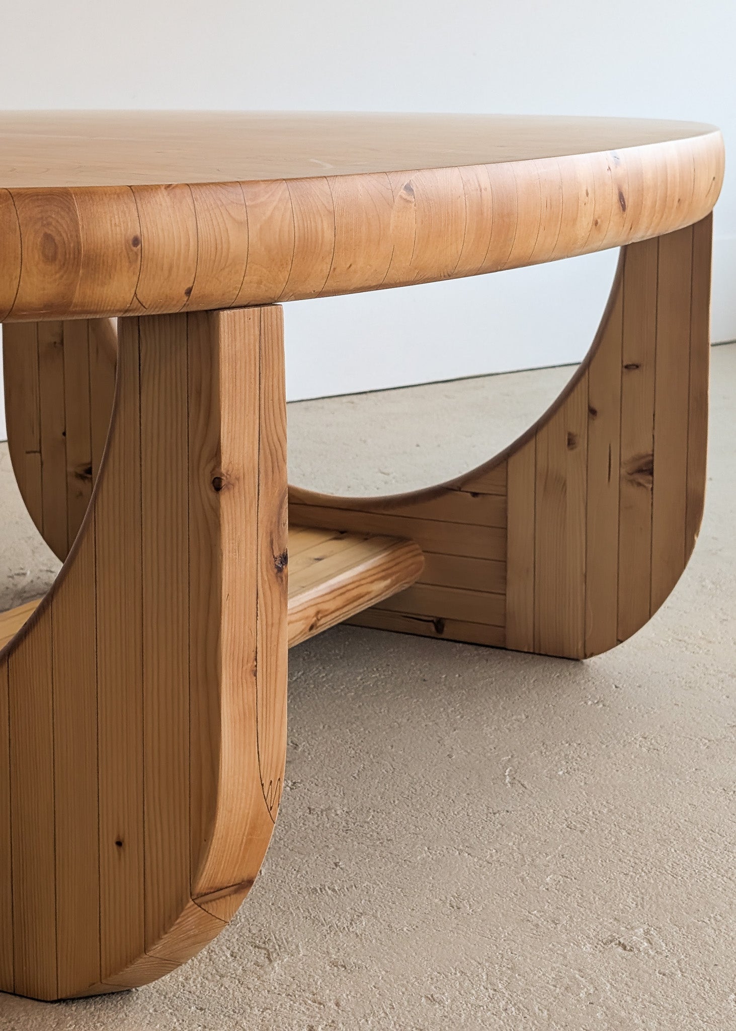 Large Unique Vintage Midcentury European Scandinavian Oval Pine Coffee Table
